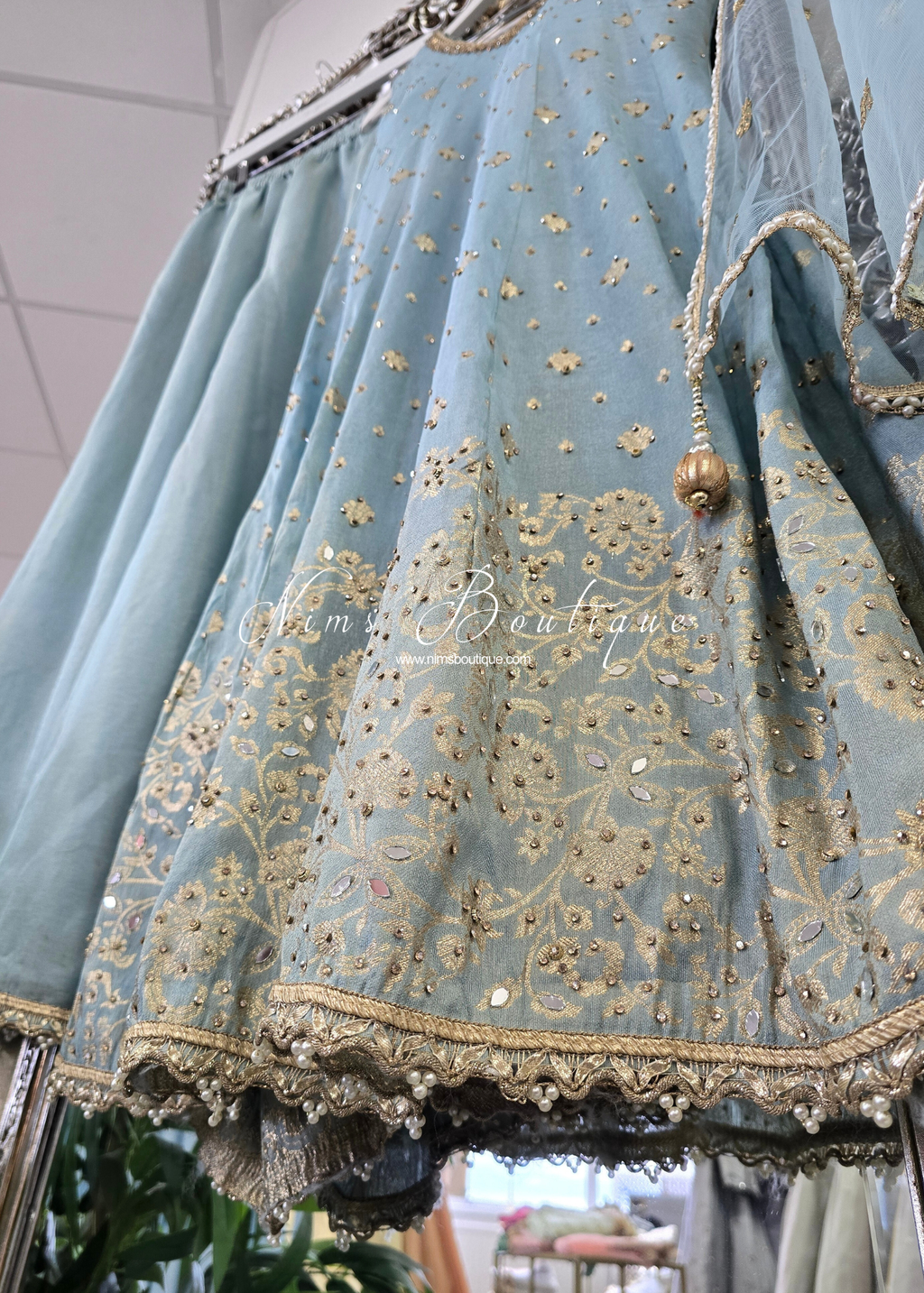Powder Blue Long Frock Sharara Suit (size 10-12)