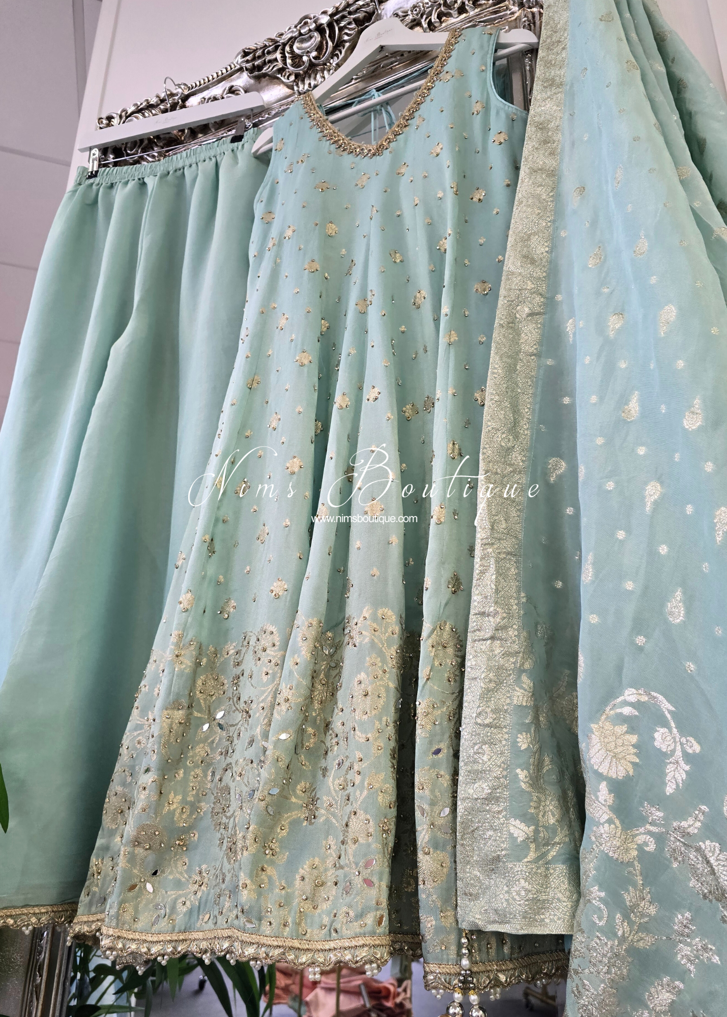Mint Long Frock Sharara Suit (size 10-12)