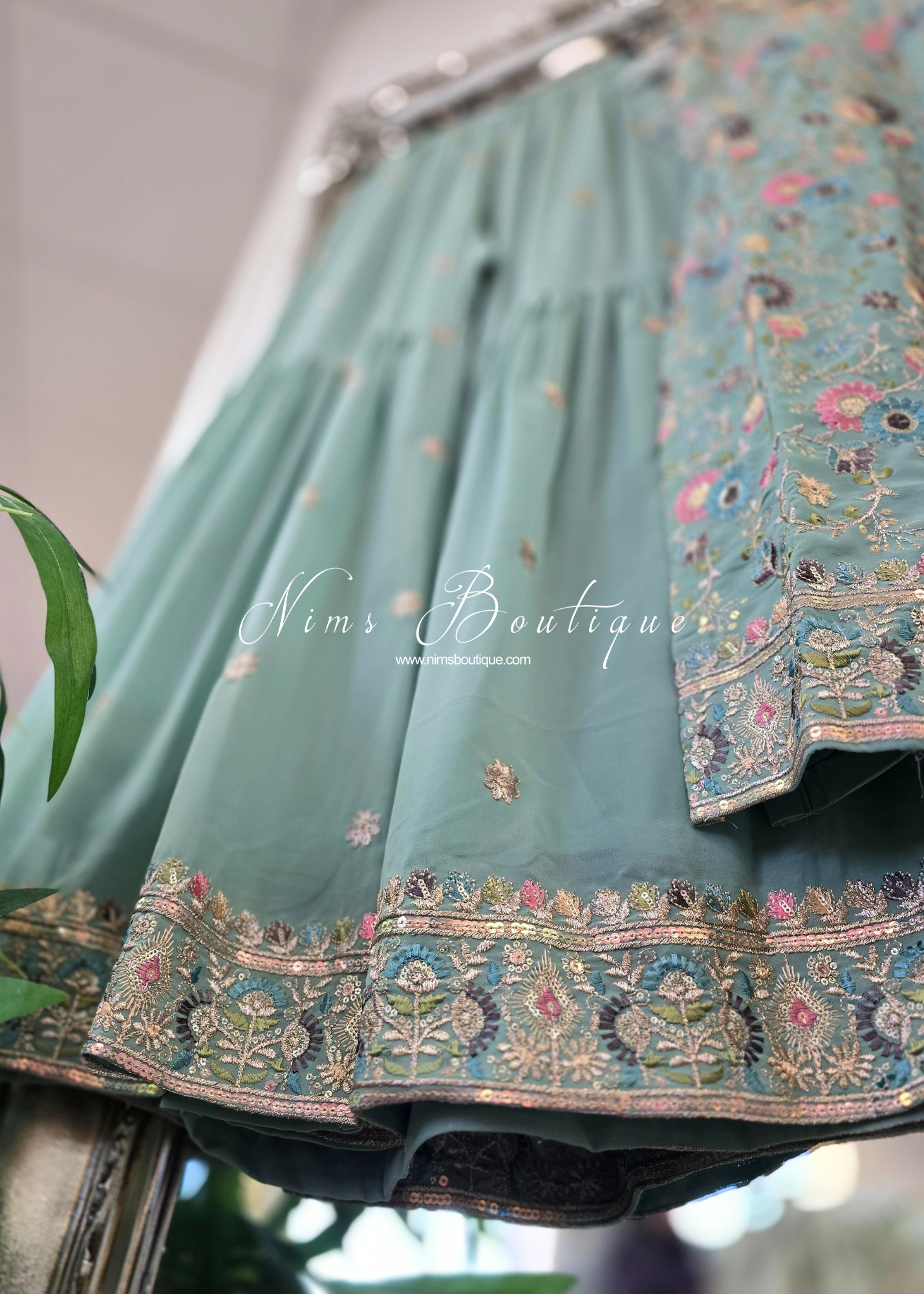 Duck Egg & Pastels Thread Embroidered Gharara Suit (size 10-12)