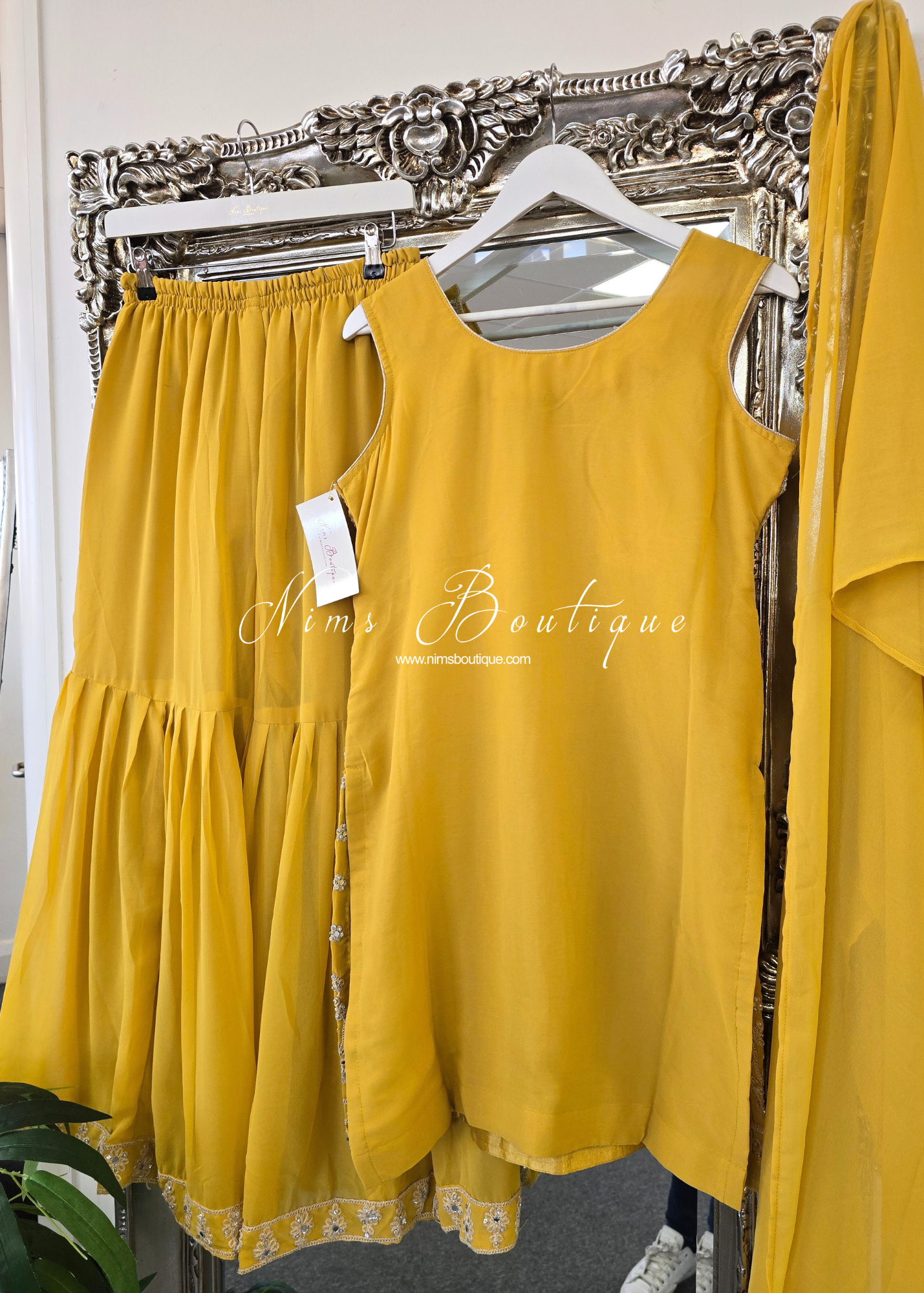 Mustard Yellow Thread Embroidered Gharara Suit (size 10-12)