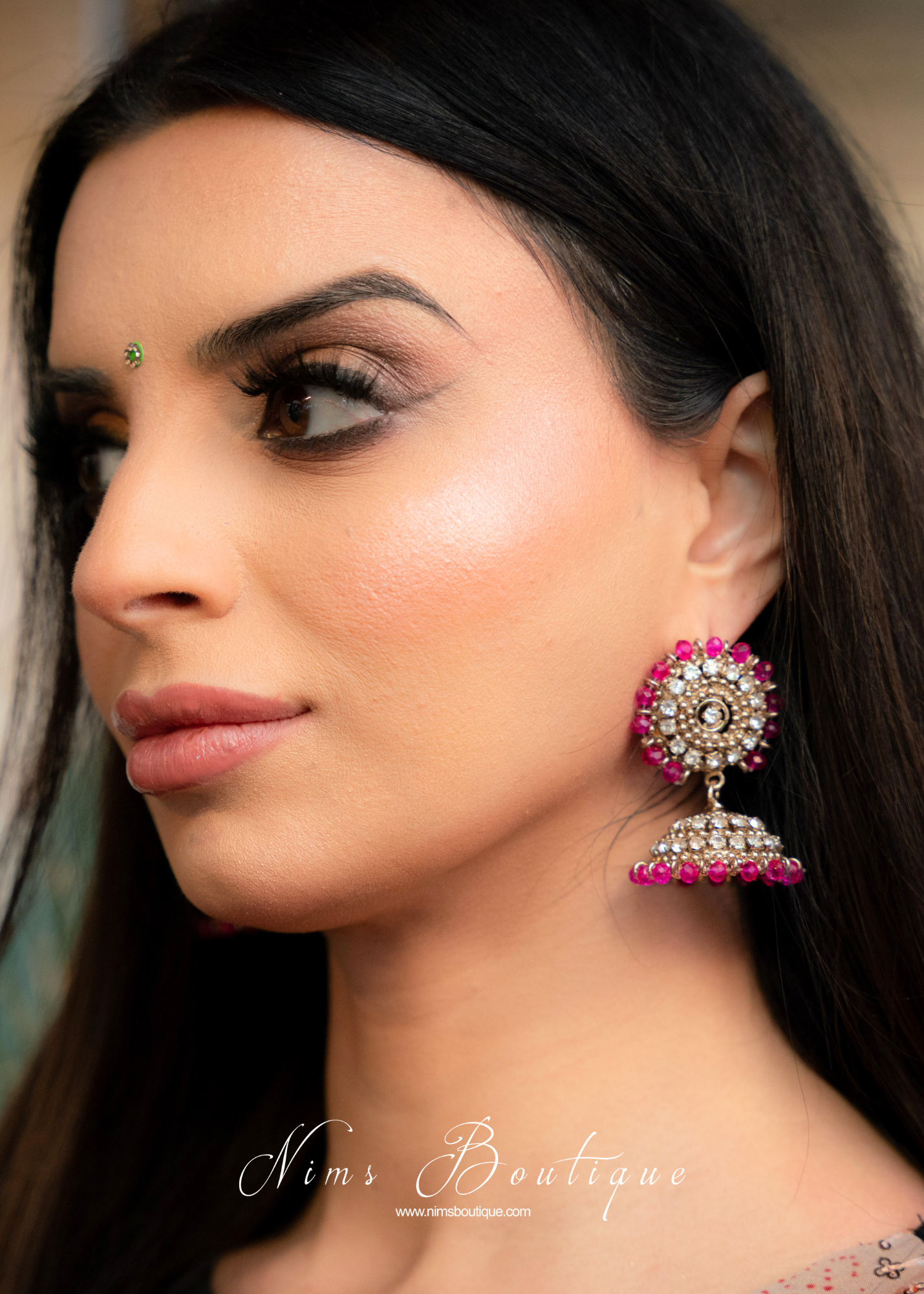 Royal Chandni Antique Gold & Hot Pink Jhumka Earrings