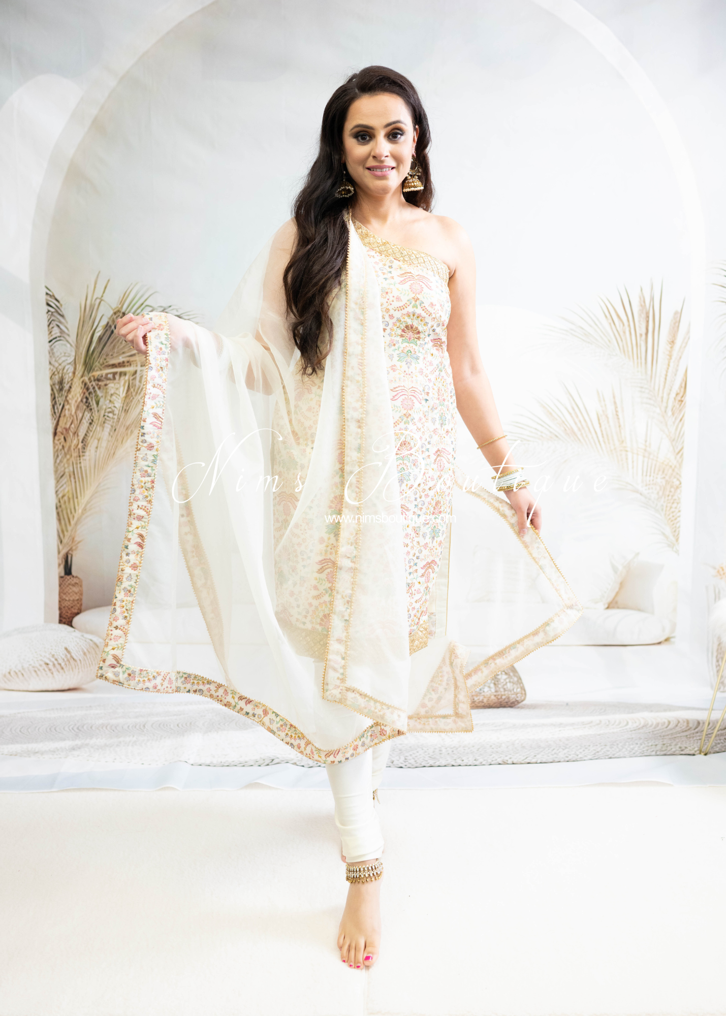 One Shoulder Mia Cream & Pastels Pajami Suit (sizes 4-16)