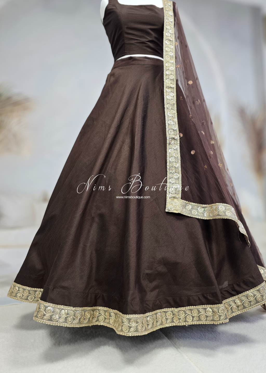 Saloni Readymade Mocha Brown Raw Silk skirt/lehnga (sizes 4-24)