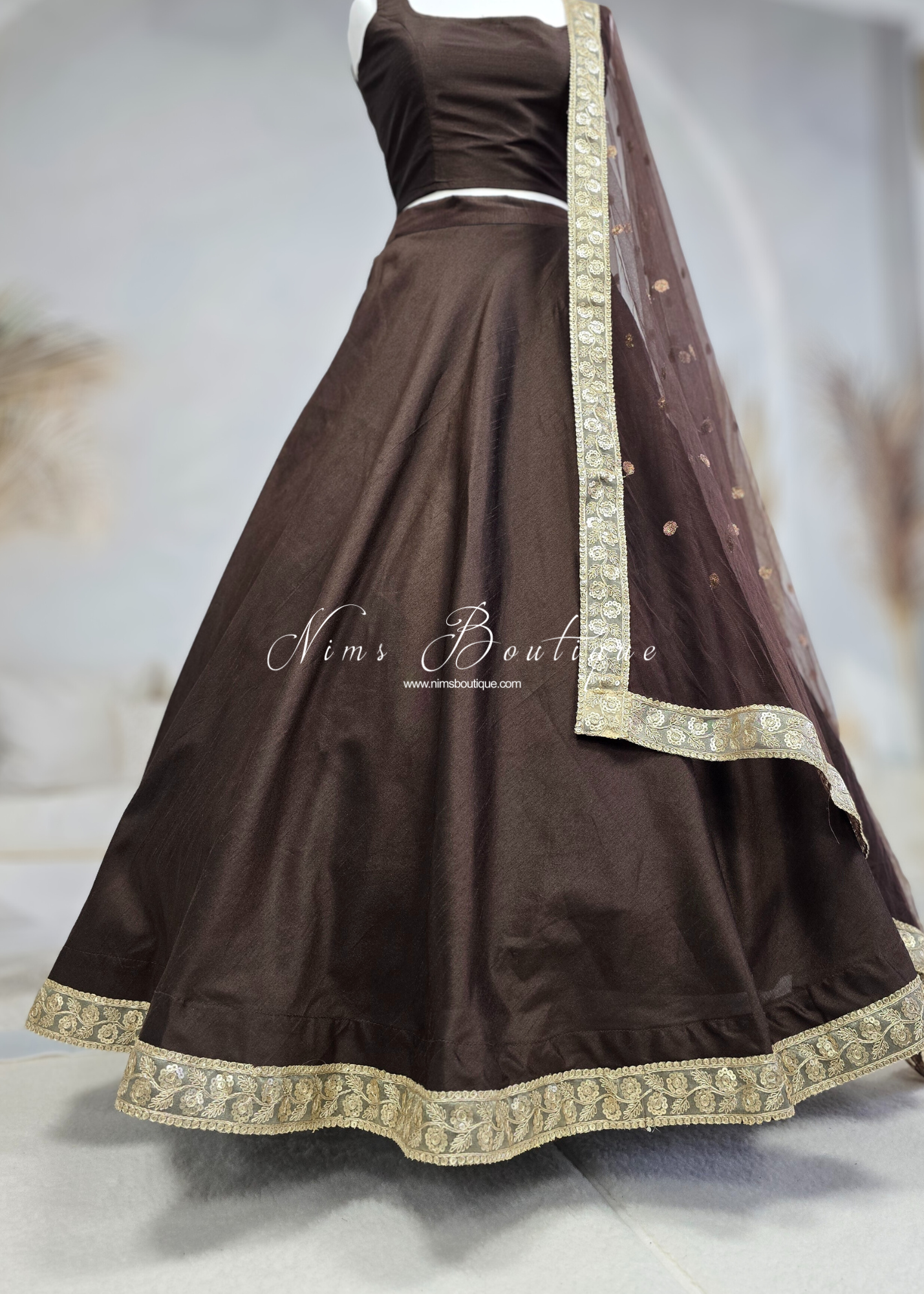 Saloni Readymade Mocha Brown Raw Silk skirt/lehnga (sizes 4-24)