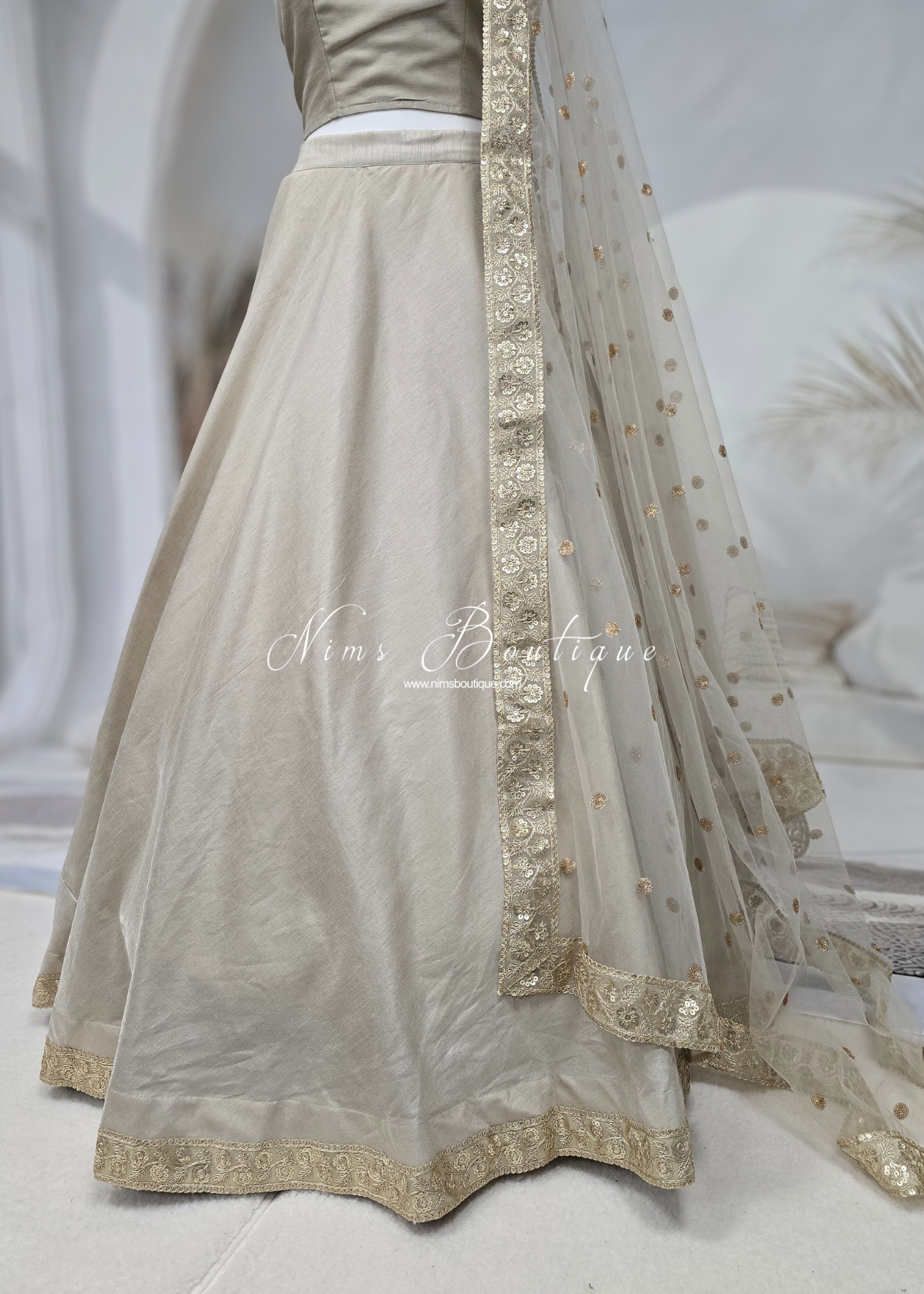 Saloni Champagne Grey Sequin Dupatta/Chunni
