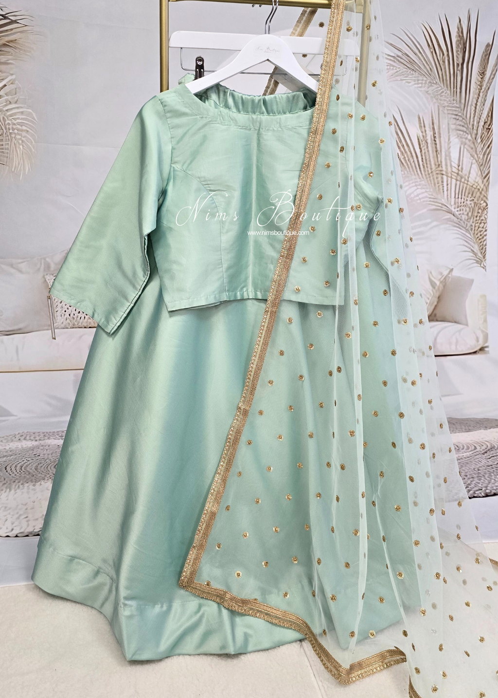 Mint Silk High Neck Blouse with sleeves (4-20)