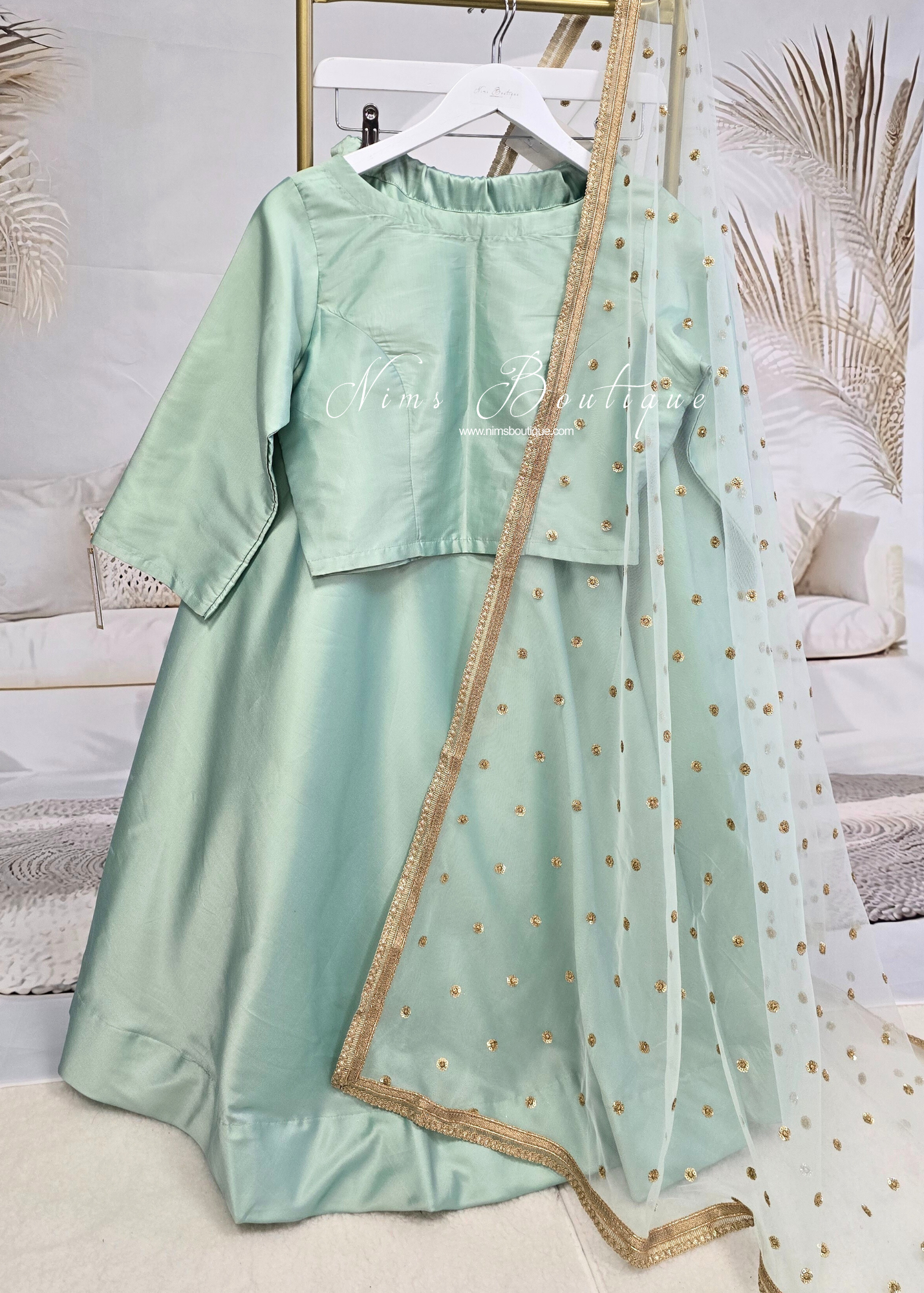 Mint Silk High Neck Blouse with sleeves (4-20)