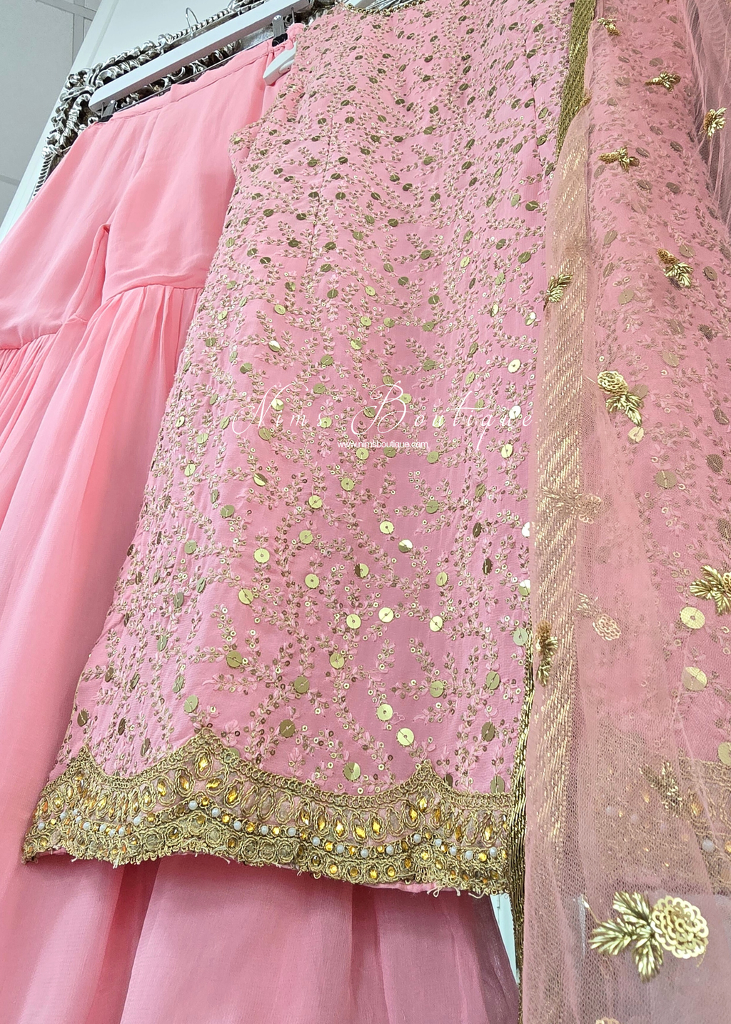 Pink Sequin Gharara Suit (size 12-14)