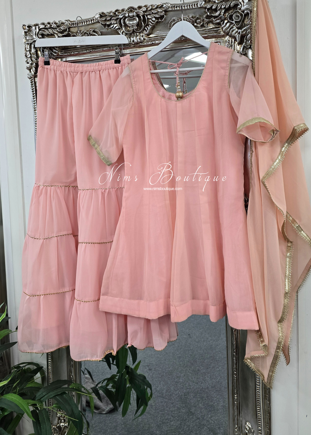 Light Peach Sequin Gharara Suit (size 12-14)