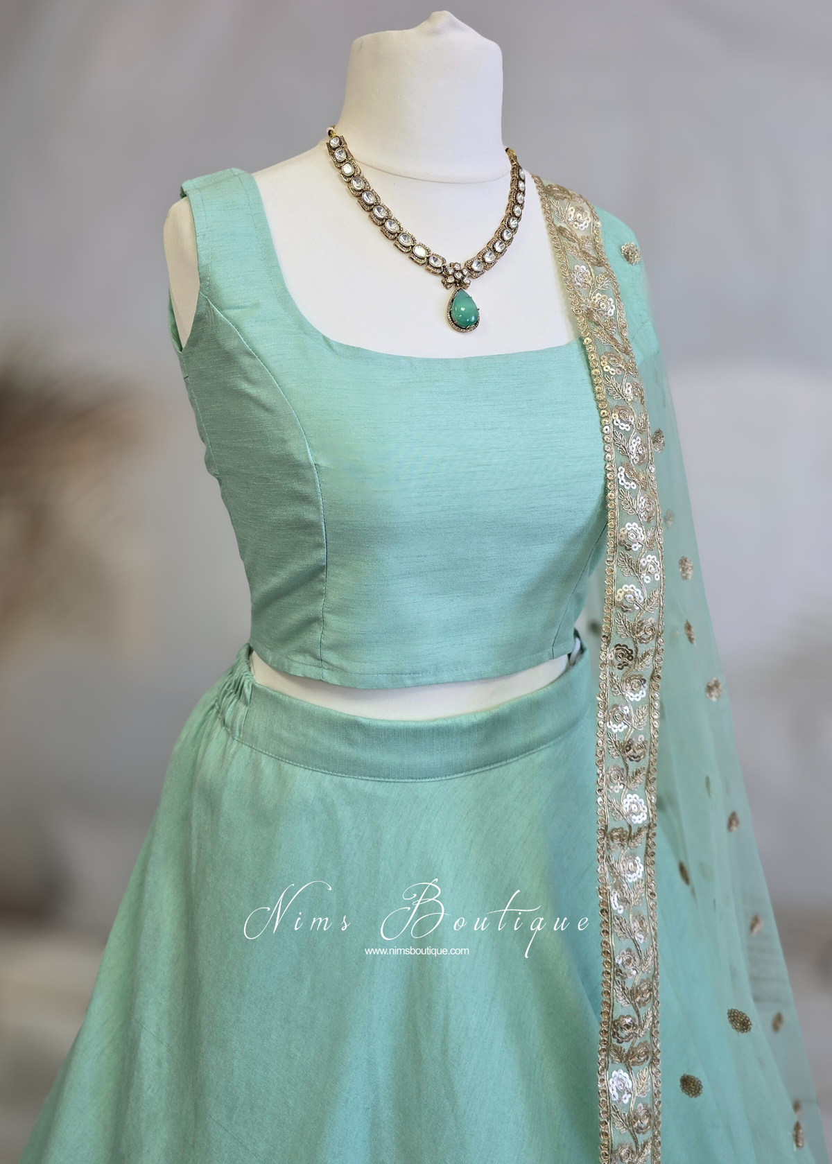 Saloni Sleeveless Mint Green Raw Silk Blouse (4-20)