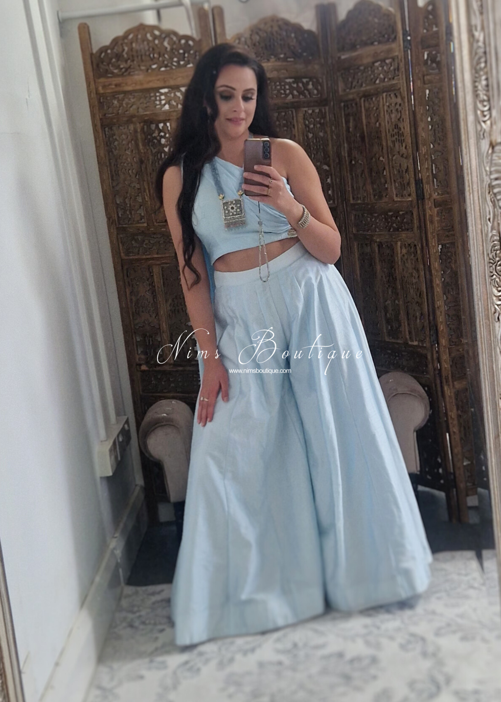 Arya Powder Blue Flared Trousers (sizes 4-14)