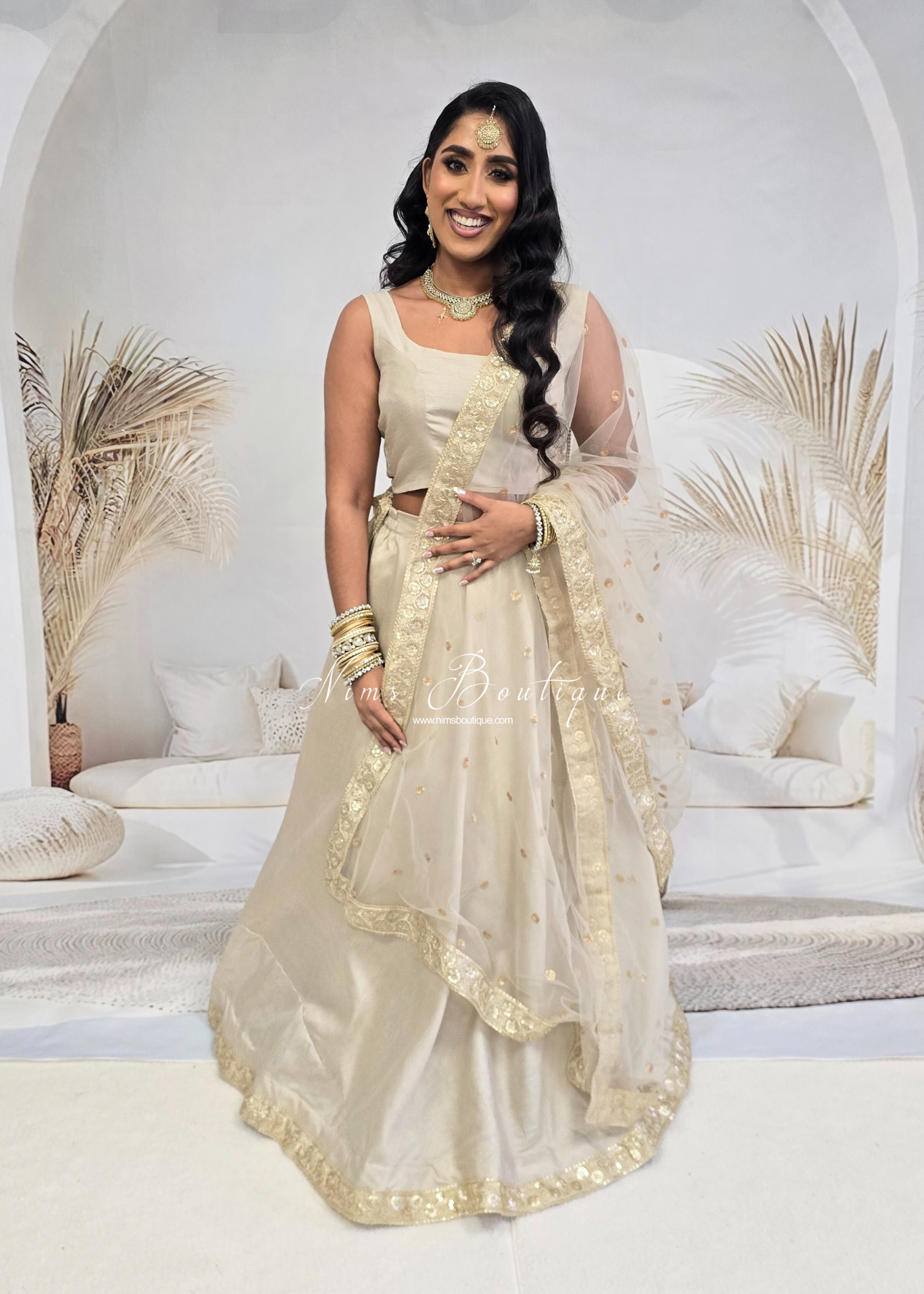 Saloni Champagne Grey Sequin Dupatta/Chunni