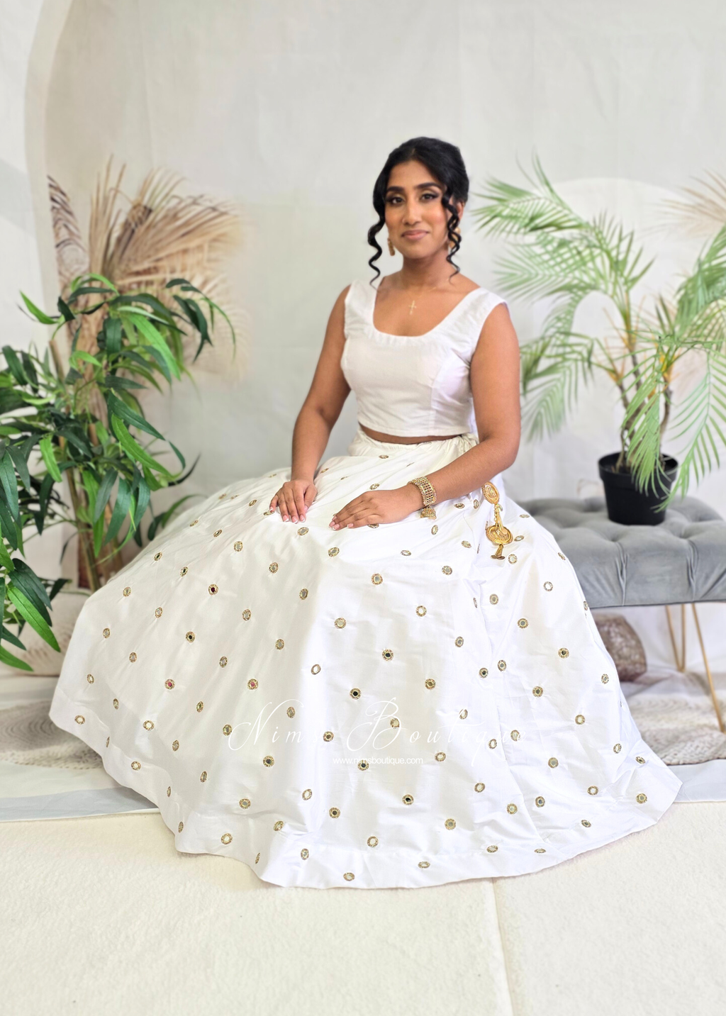 Rani Luxury White Mirror readymade skirt/lehnga (size 4-22)