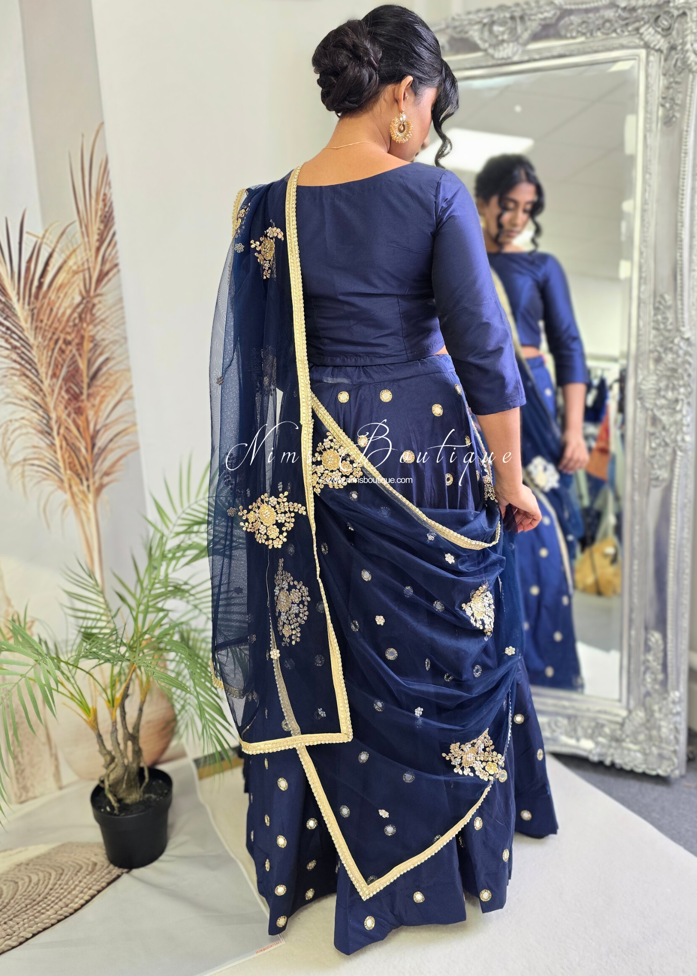 Navy Net Pearl Embellished Dupatta/Chunni