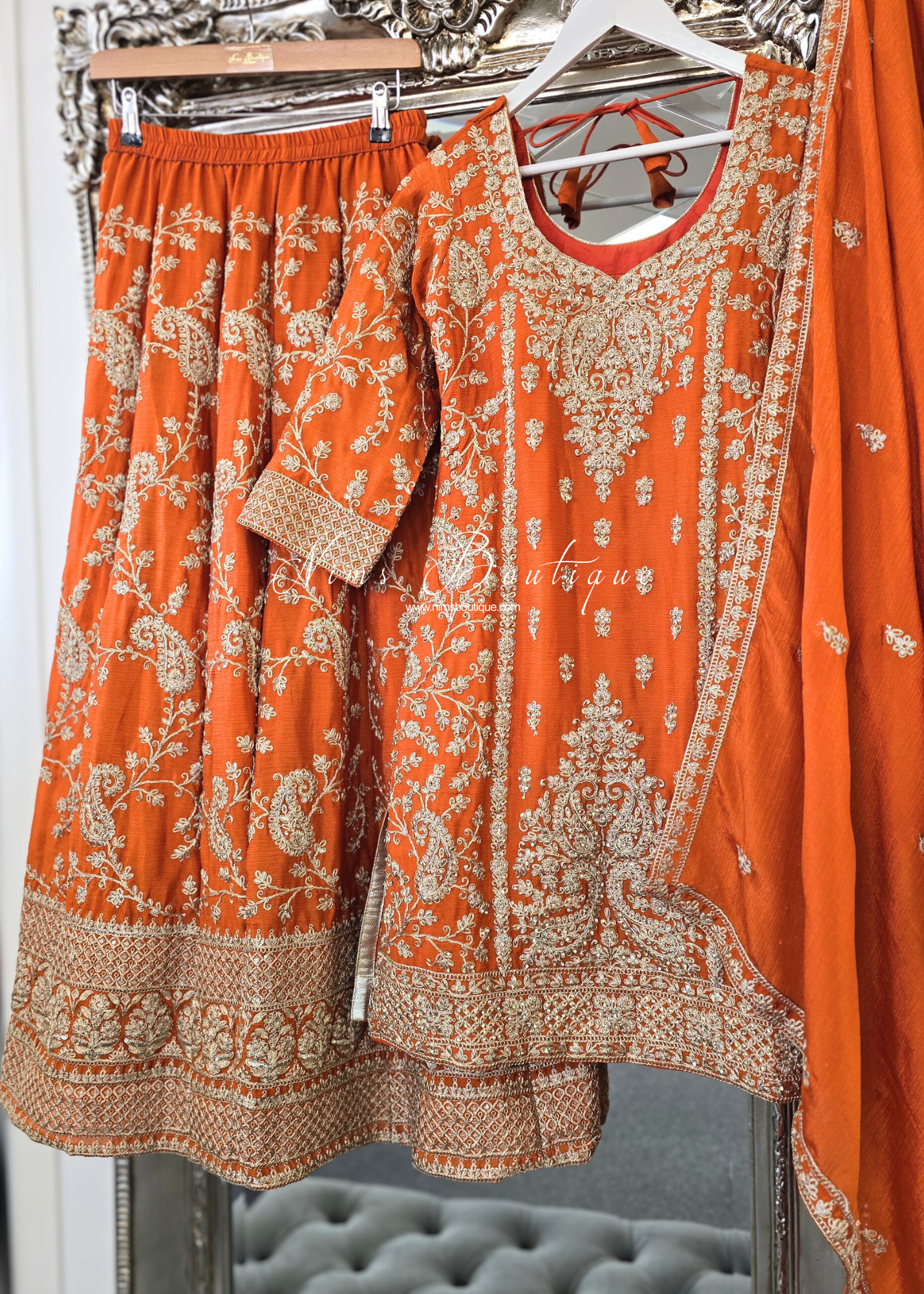 Orange Thread Embroidered Sharara Suit (size 10-12)