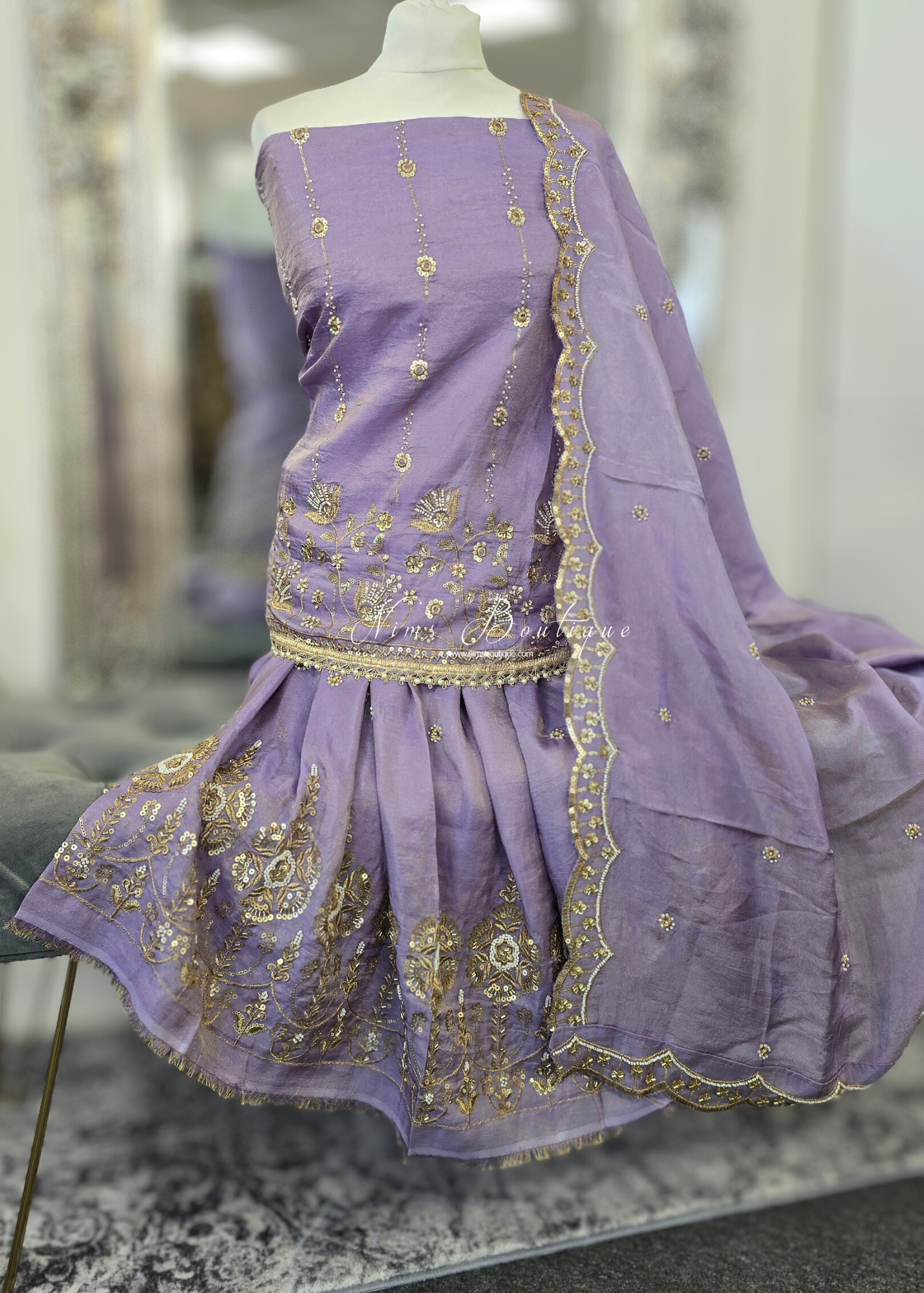 Unstitched Lilac Embroidered Sharara Suit