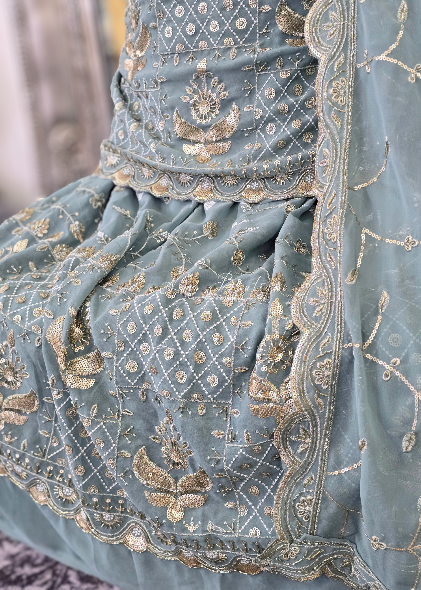 Unstitched Pistachio Green Embroidered Sharara Suit