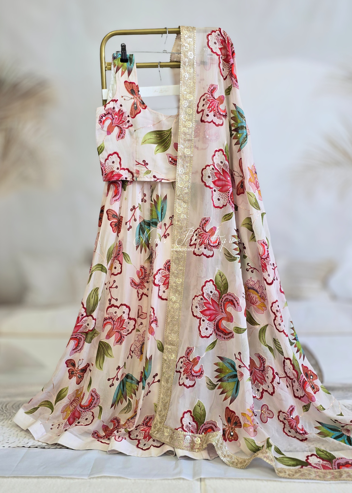 Evelina Cream Floral readymade trousers (size 4-18)