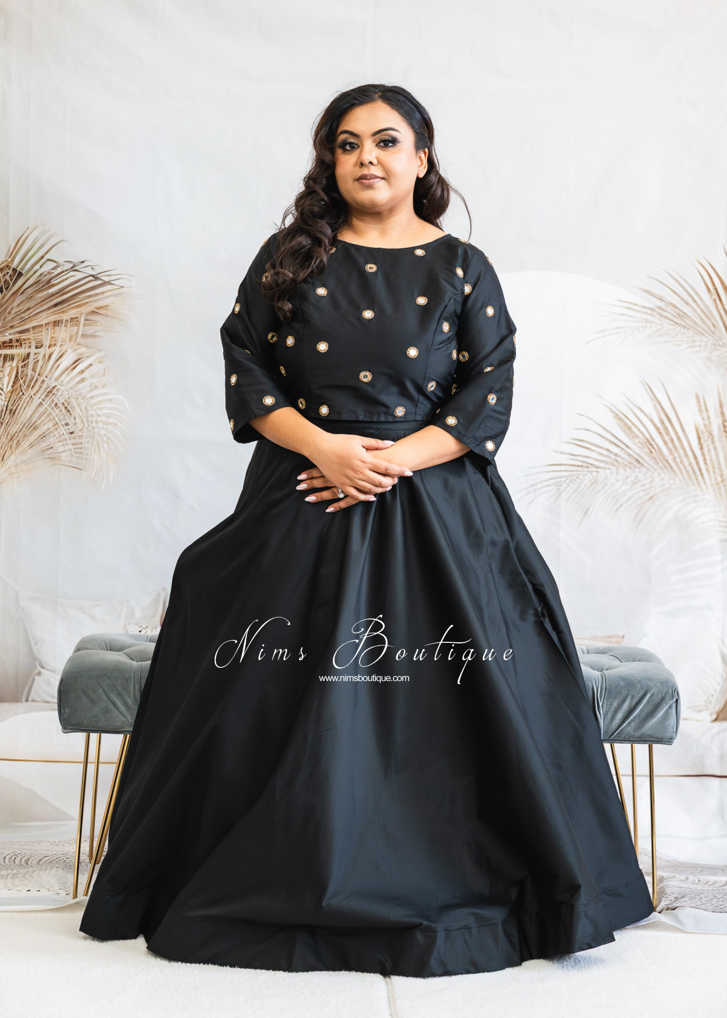 Rani Luxury Black Silk Mirror Blouse with sleeves (size 6-18)