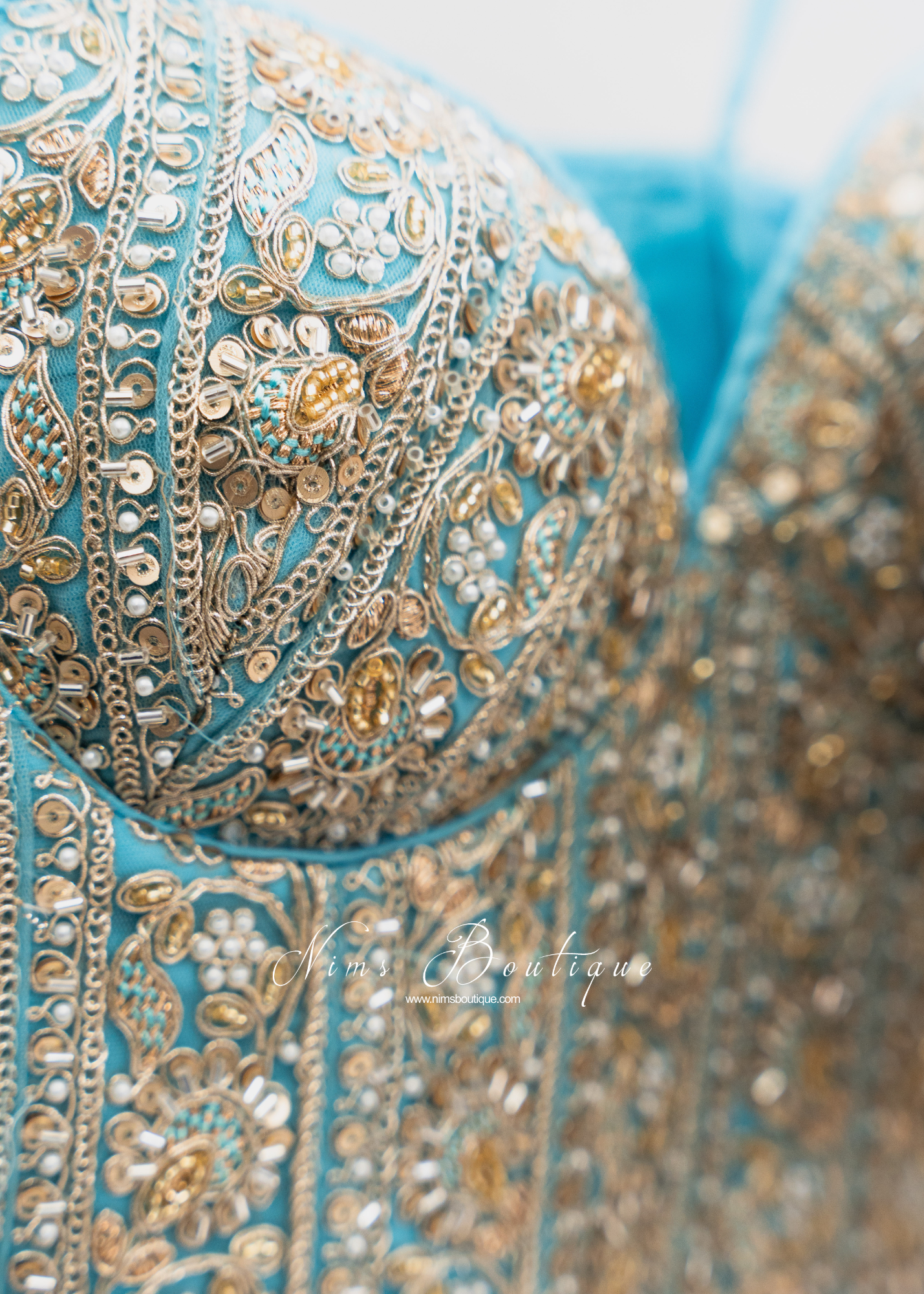 Maria Luxury Powder Blue Embroidered Corset Blouse (one size)