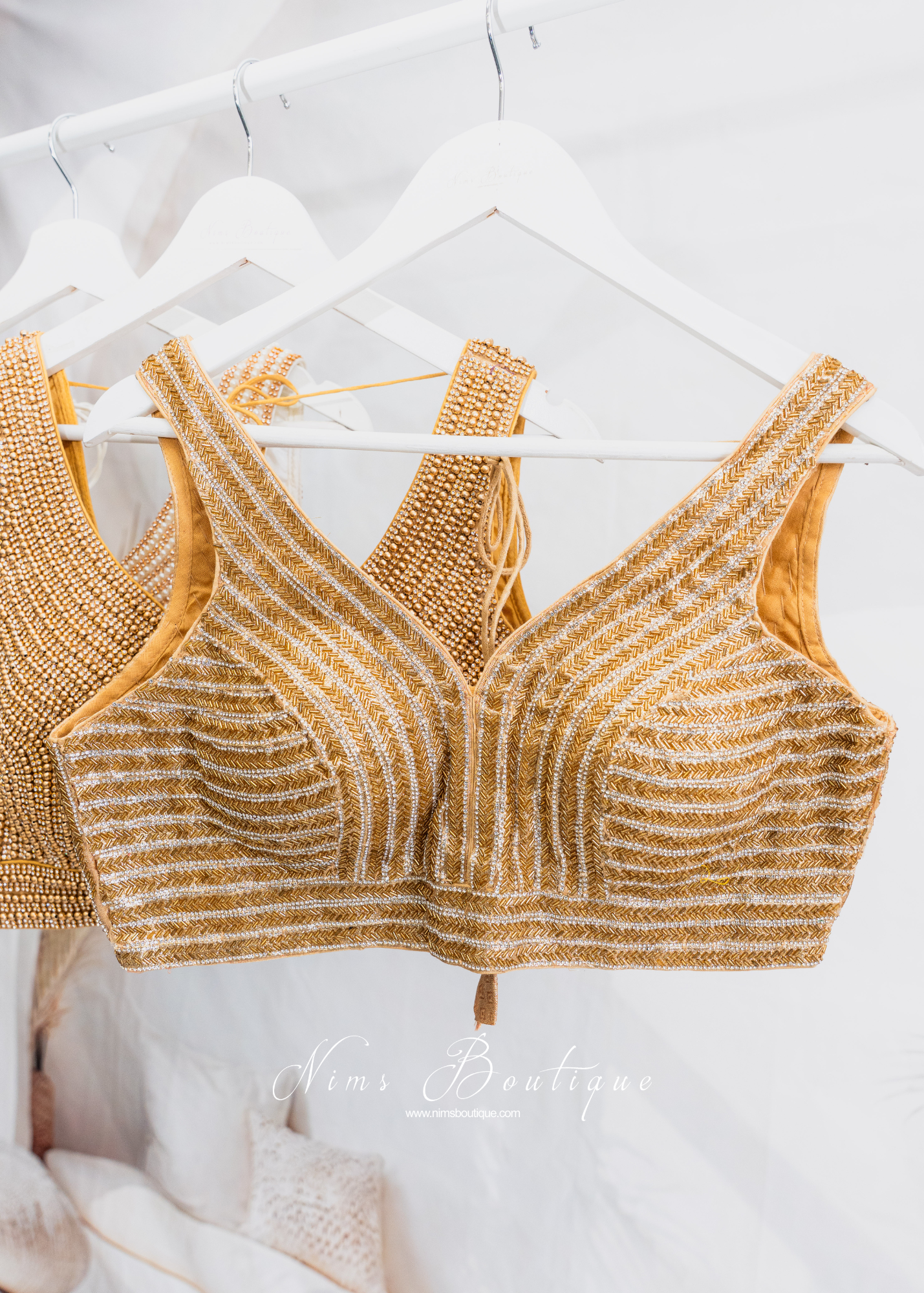 Isla NB Luxury Gold & Diamonte Bead Blouse (one size)