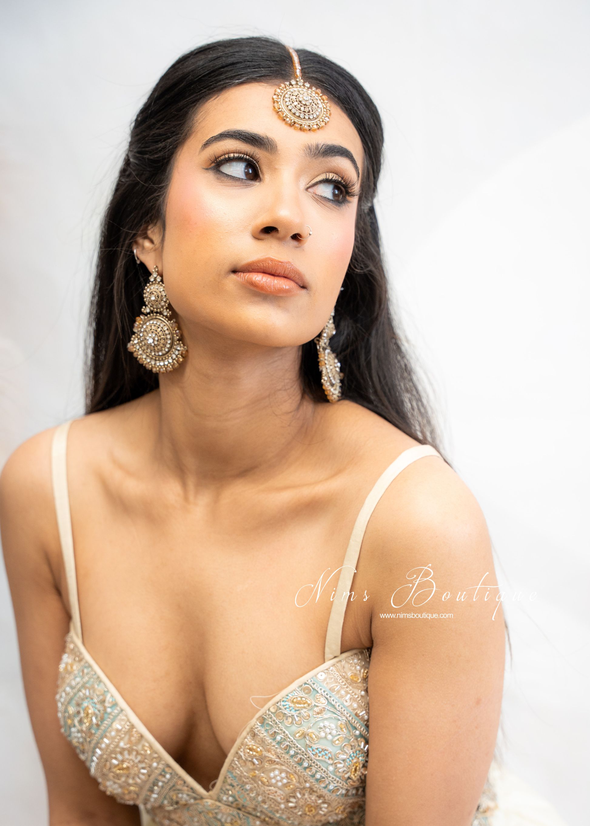 Maria Luxury Blue & Gold Embroidered Corset Blouse (one size)