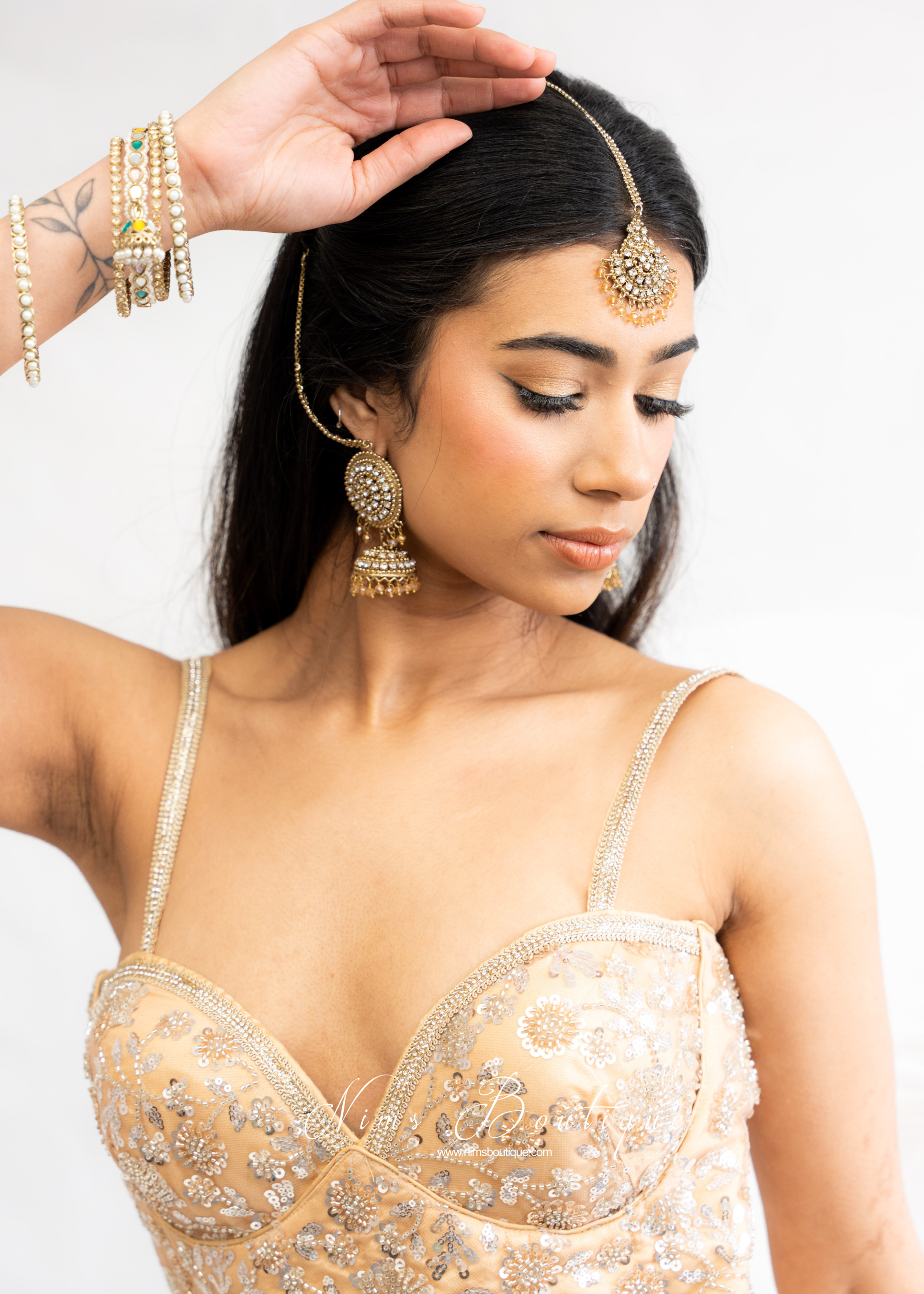 Royal Antique Gold & Clear Stone Tikka Set