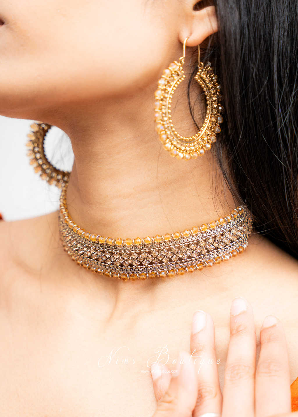 Royal Antique Gold & Gold Stone Bali Hoop earrings