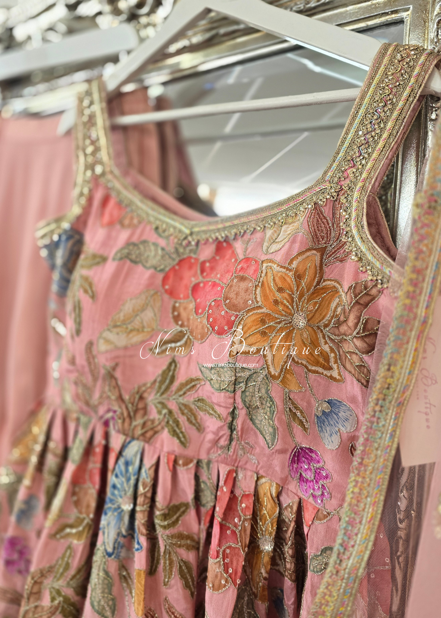 Peachy Pink Frock Thread Embroidered Gharara Suit (size 12-14)