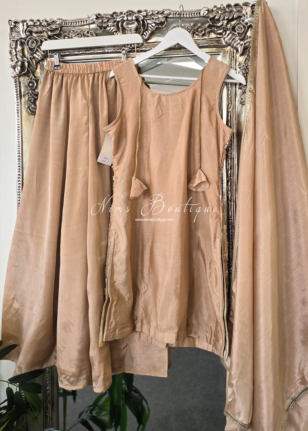 Light Gold Pearl Embellished Sharara Suit (10-12)