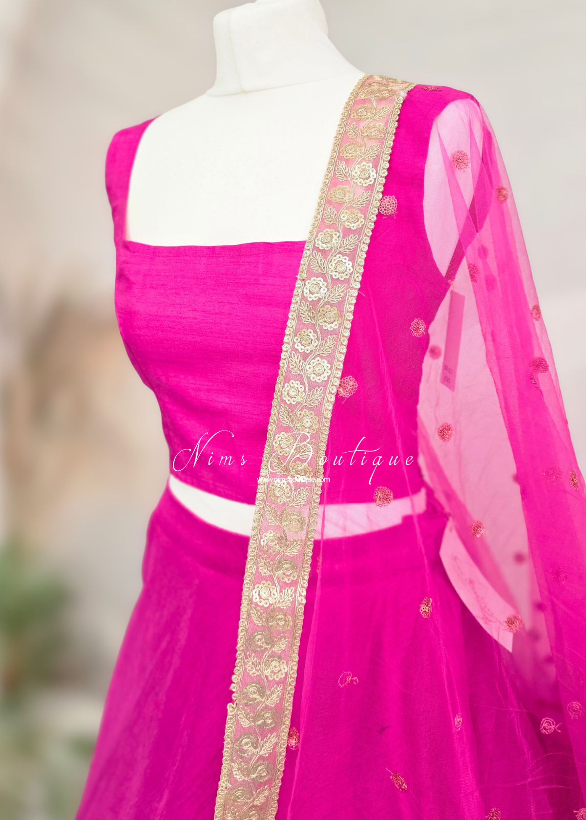Saloni Sleeveless Hot Pink Raw Silk Blouse (4-20)