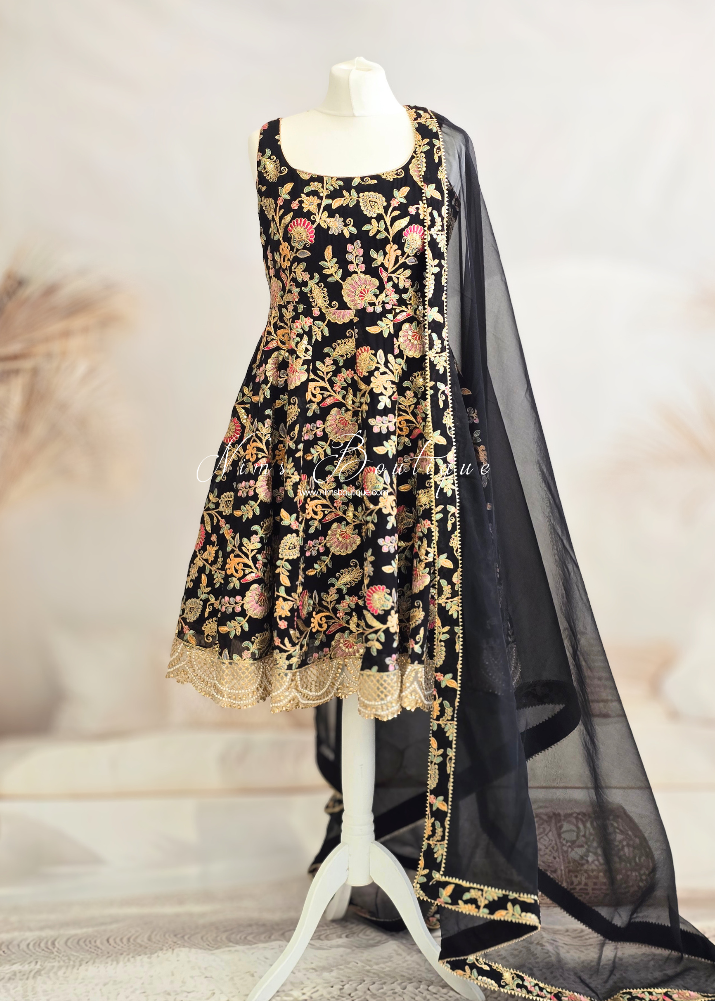Amrita Luxury Black Multicolour Anarkali Suit with Pajami (size 4-16)