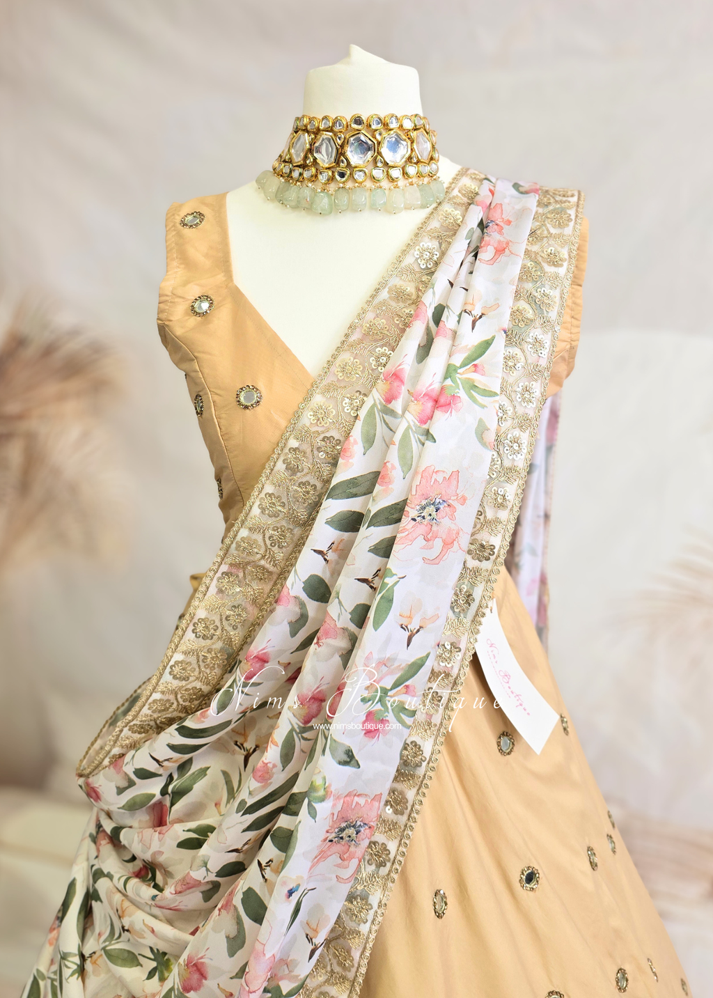 Olivia Satin Print Dupatta/Chunni sequin edging