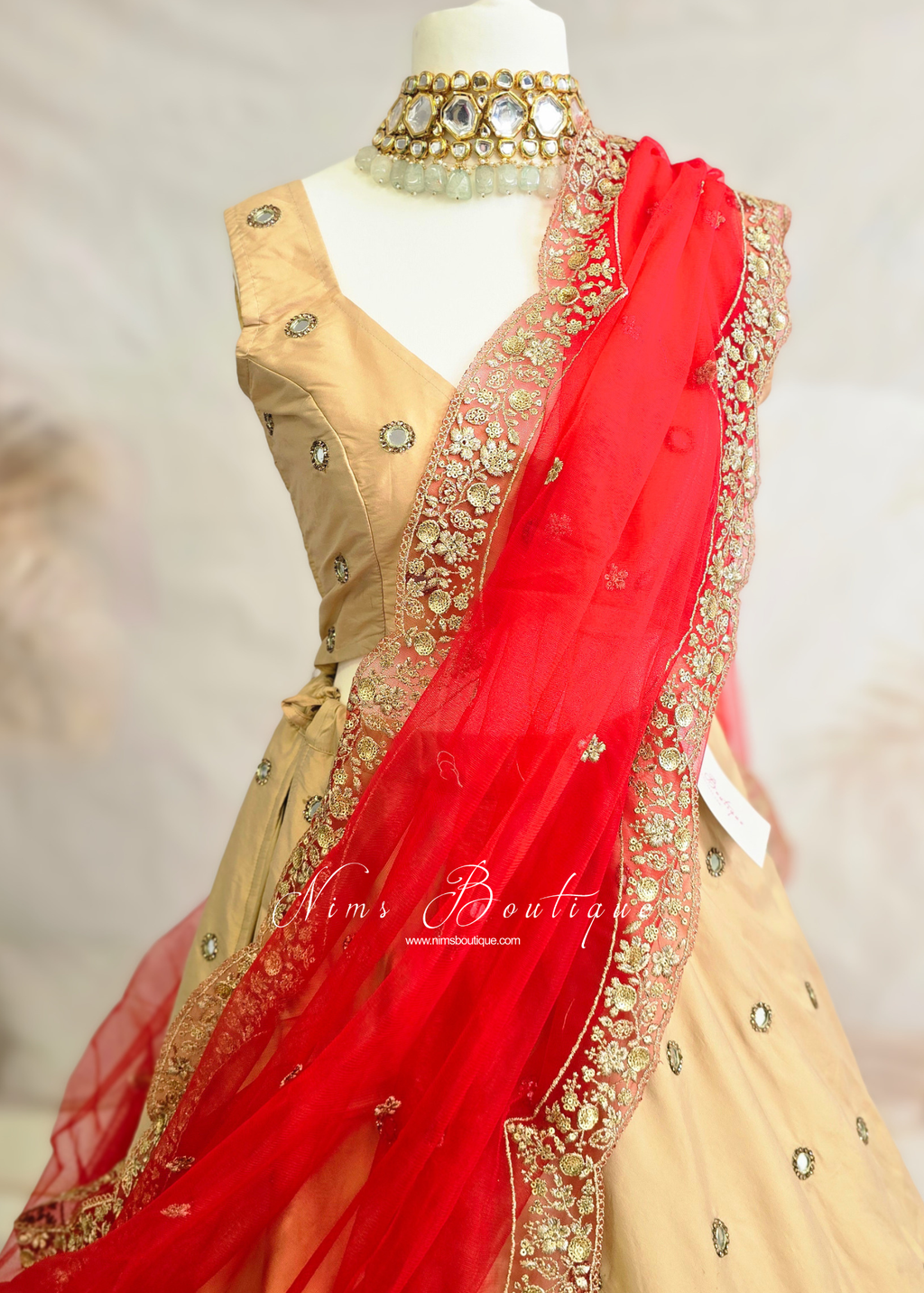 Luxury Red Net Sequin Scallop Edge Dupatta/Chunni (SE2)