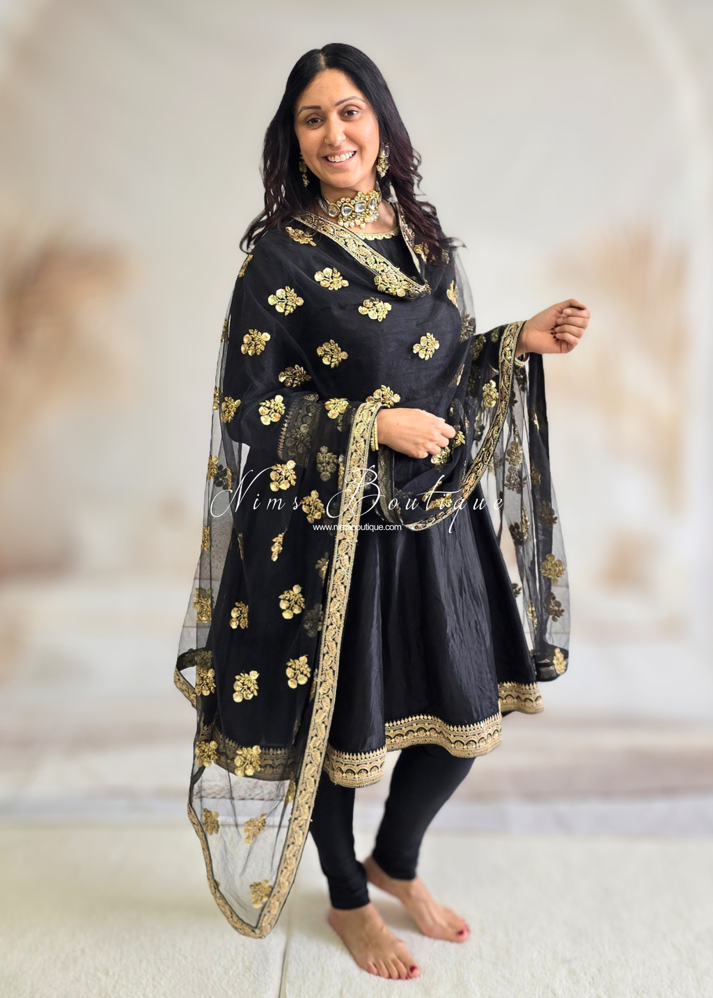 Rashmi Luxury Black Silk Anarkali Suit with Pajami (Sizes 4-14)
