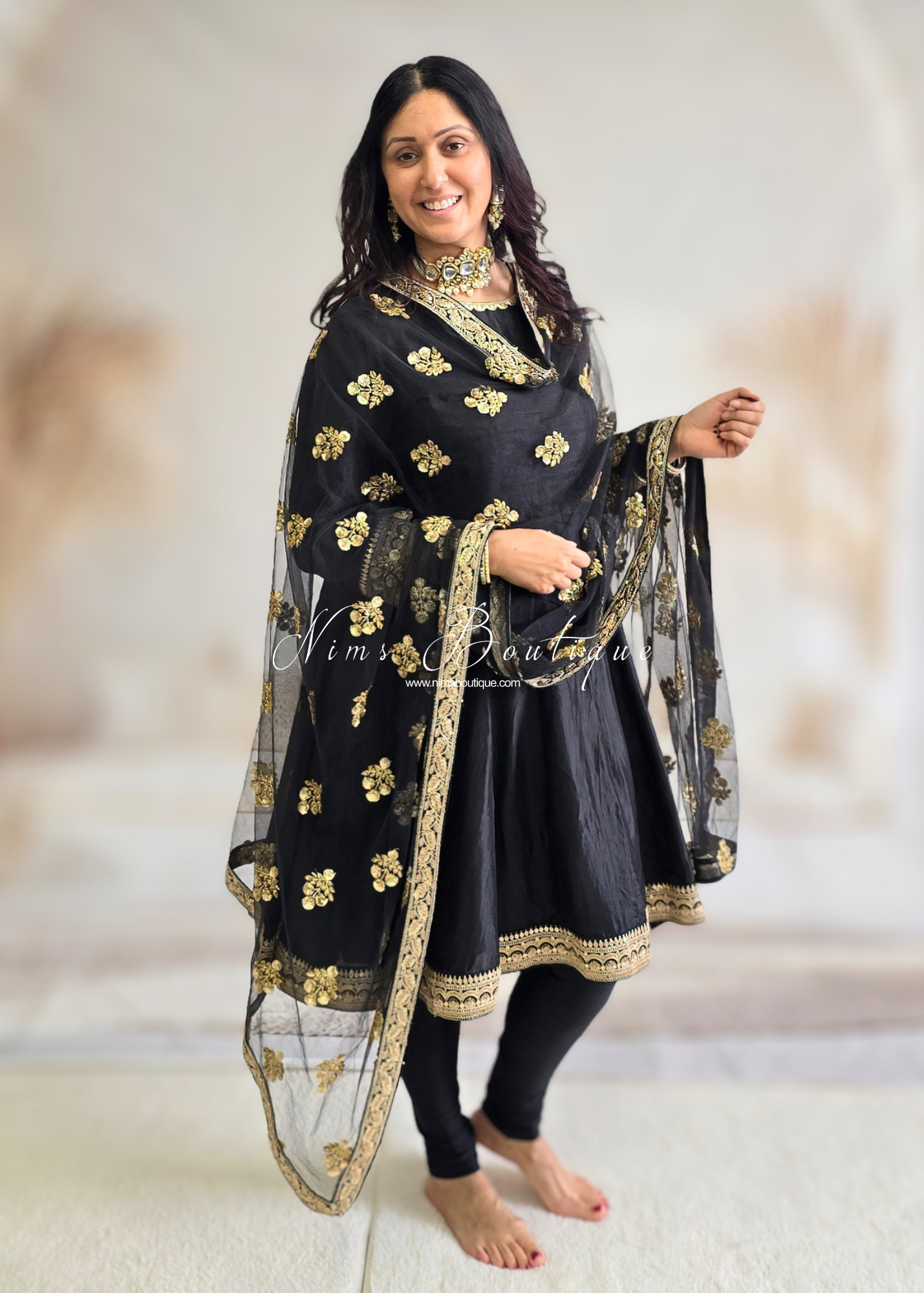 Rashmi Luxury Black Silk Anarkali Suit with Pajami (Sizes 4-14)