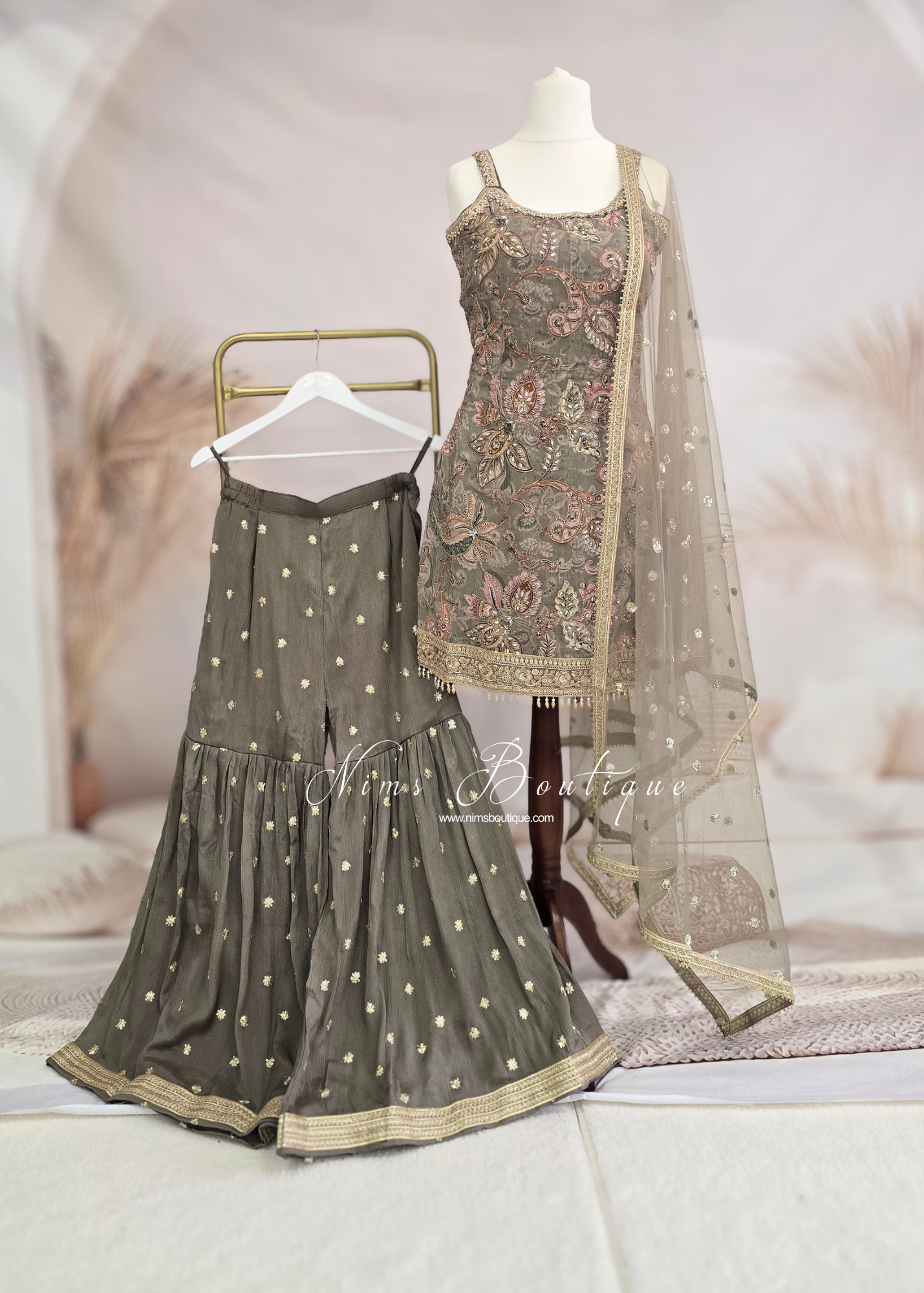 Strap Embellished Gharara Suit (size 12)