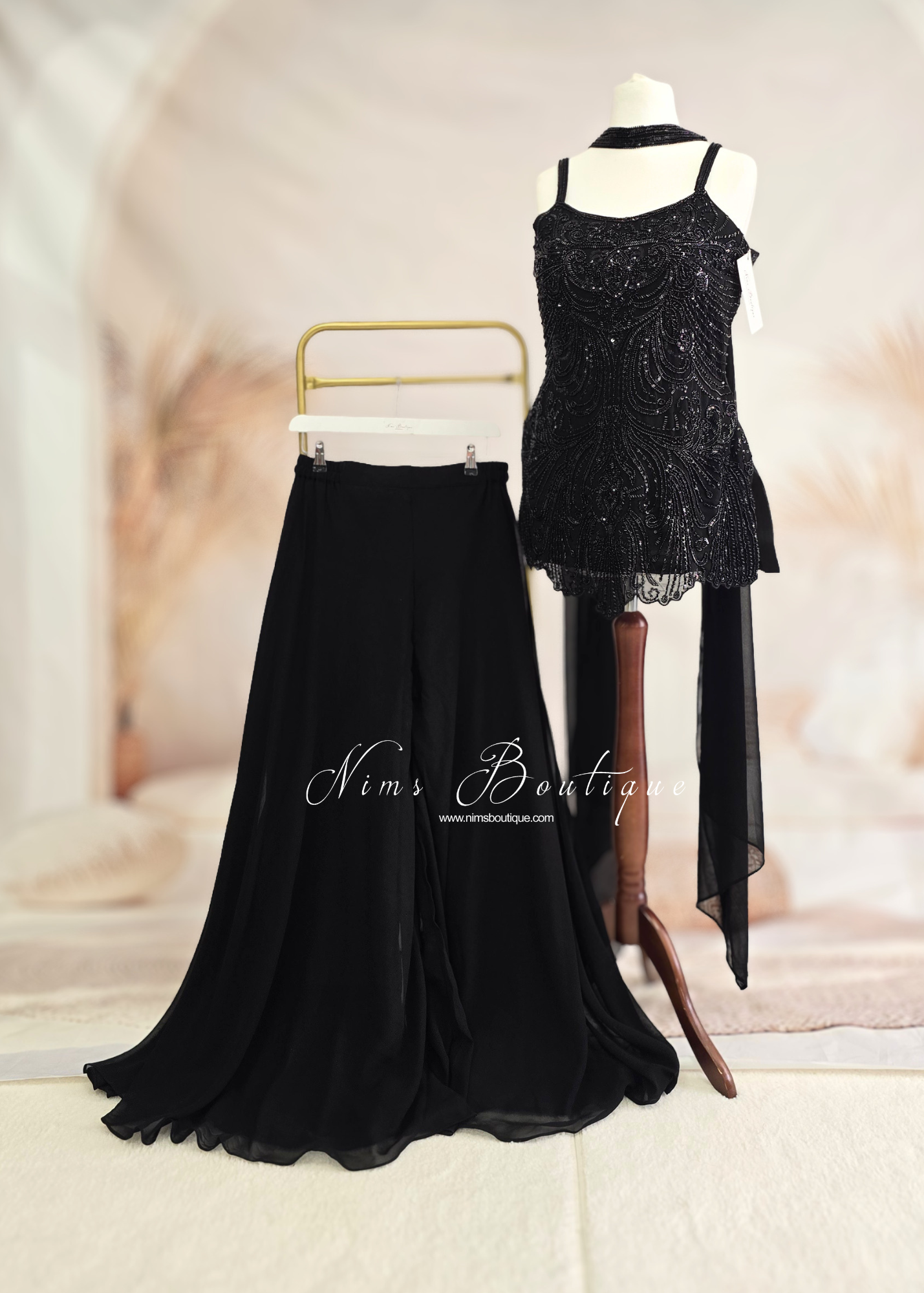 Luxury Black Beaded Sharara Suit (size 10-12)