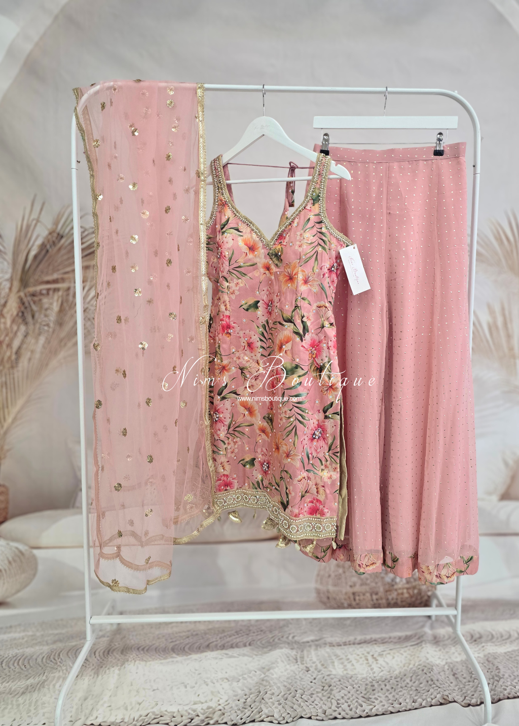 Pink Floral Sharara Suit (Size 10-12)