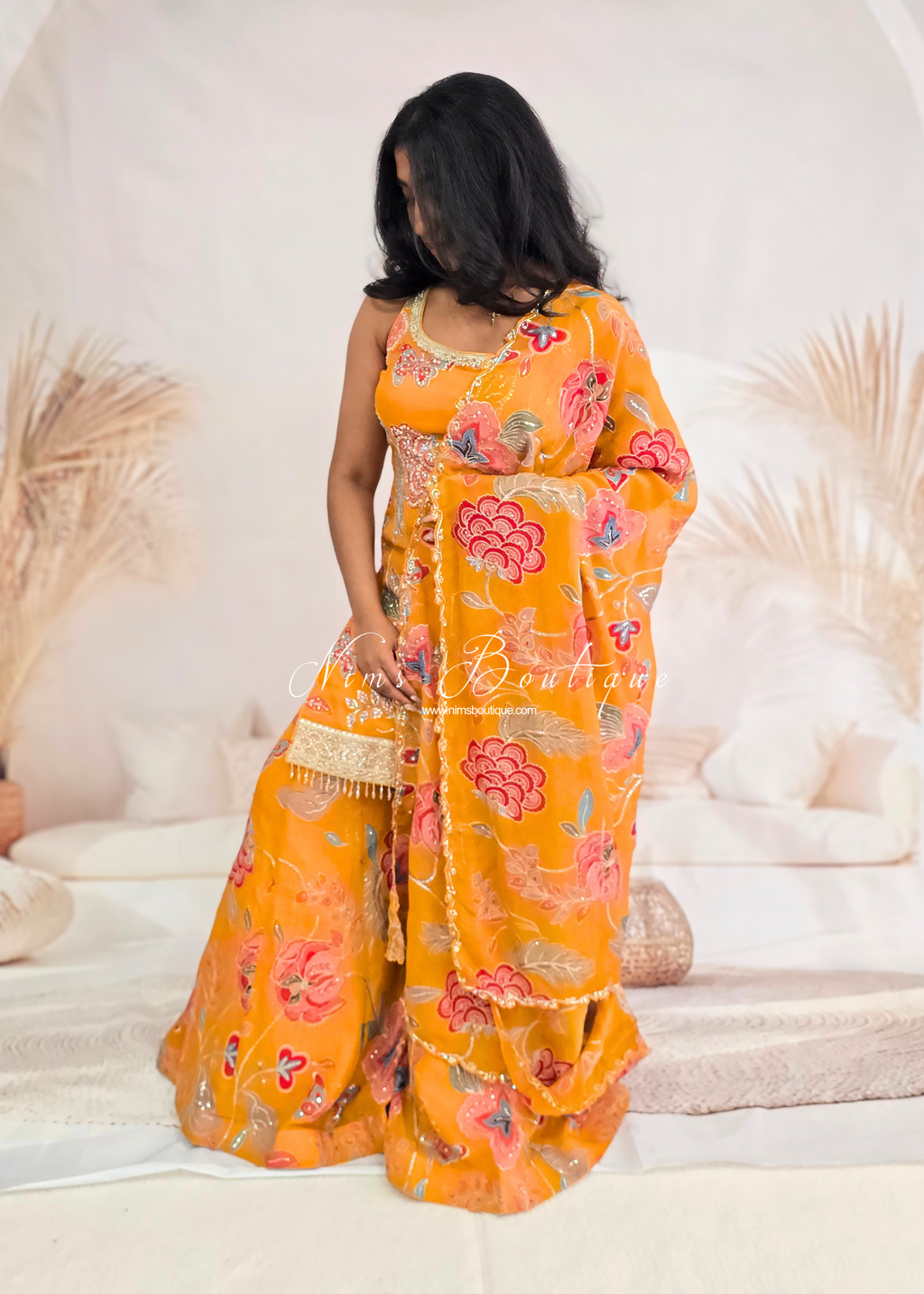 Luxury Orange Embellished Gharara Suit (size 10-12)