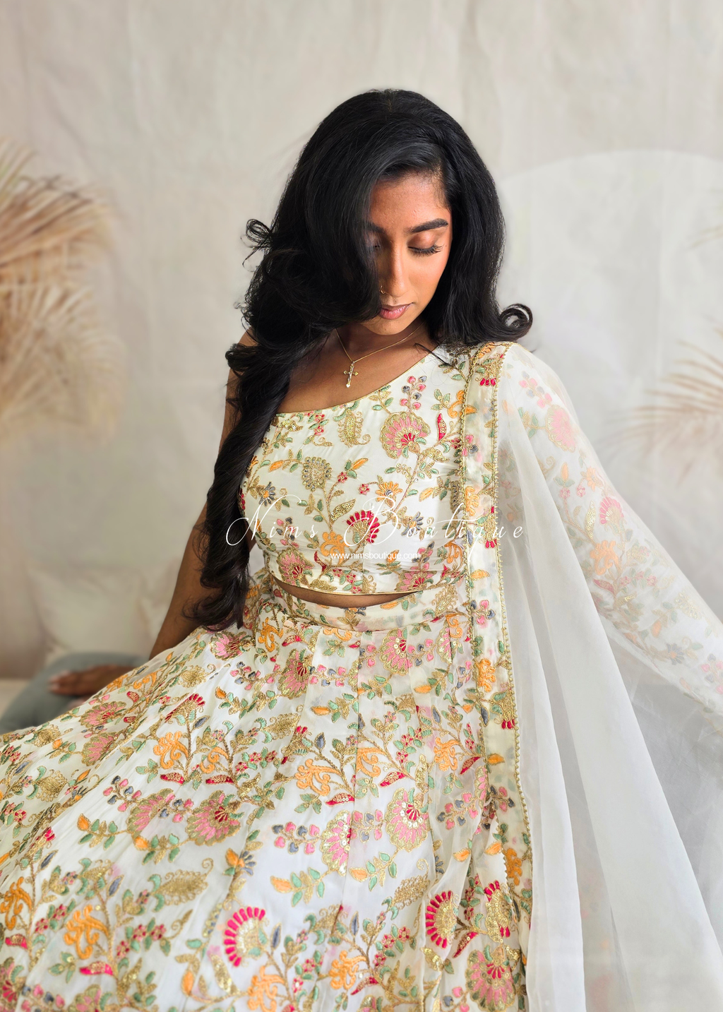 Amrita White Multicolour One Shoulder Lehnga (sizes 6-14)