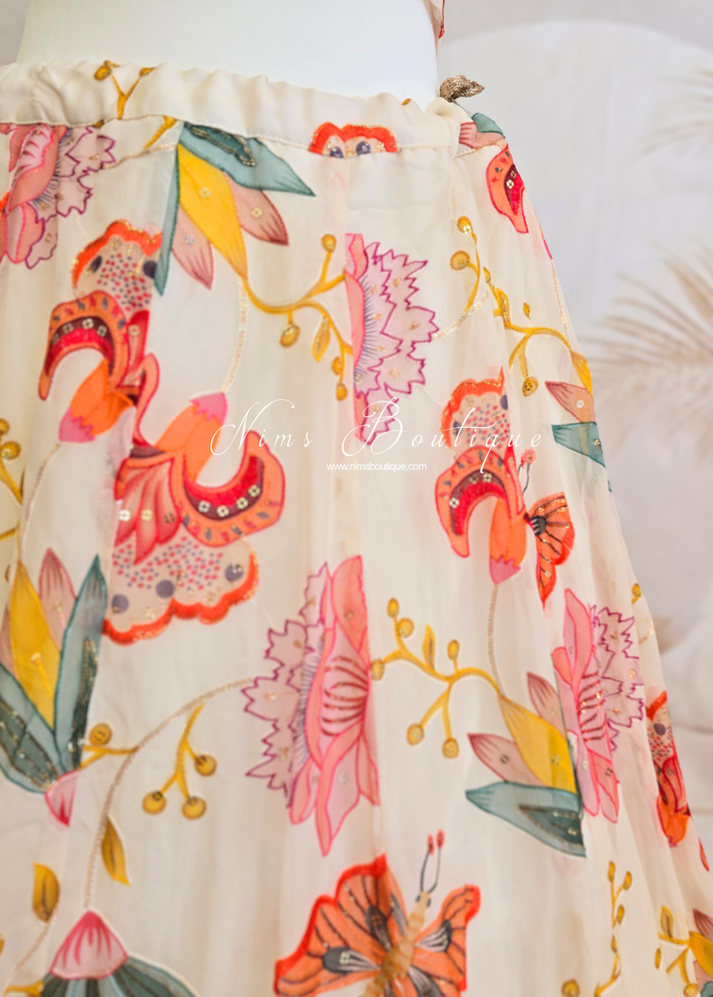 Evelina Ivory & Orange Floral readymade skirt/lehnga (size 8-12)