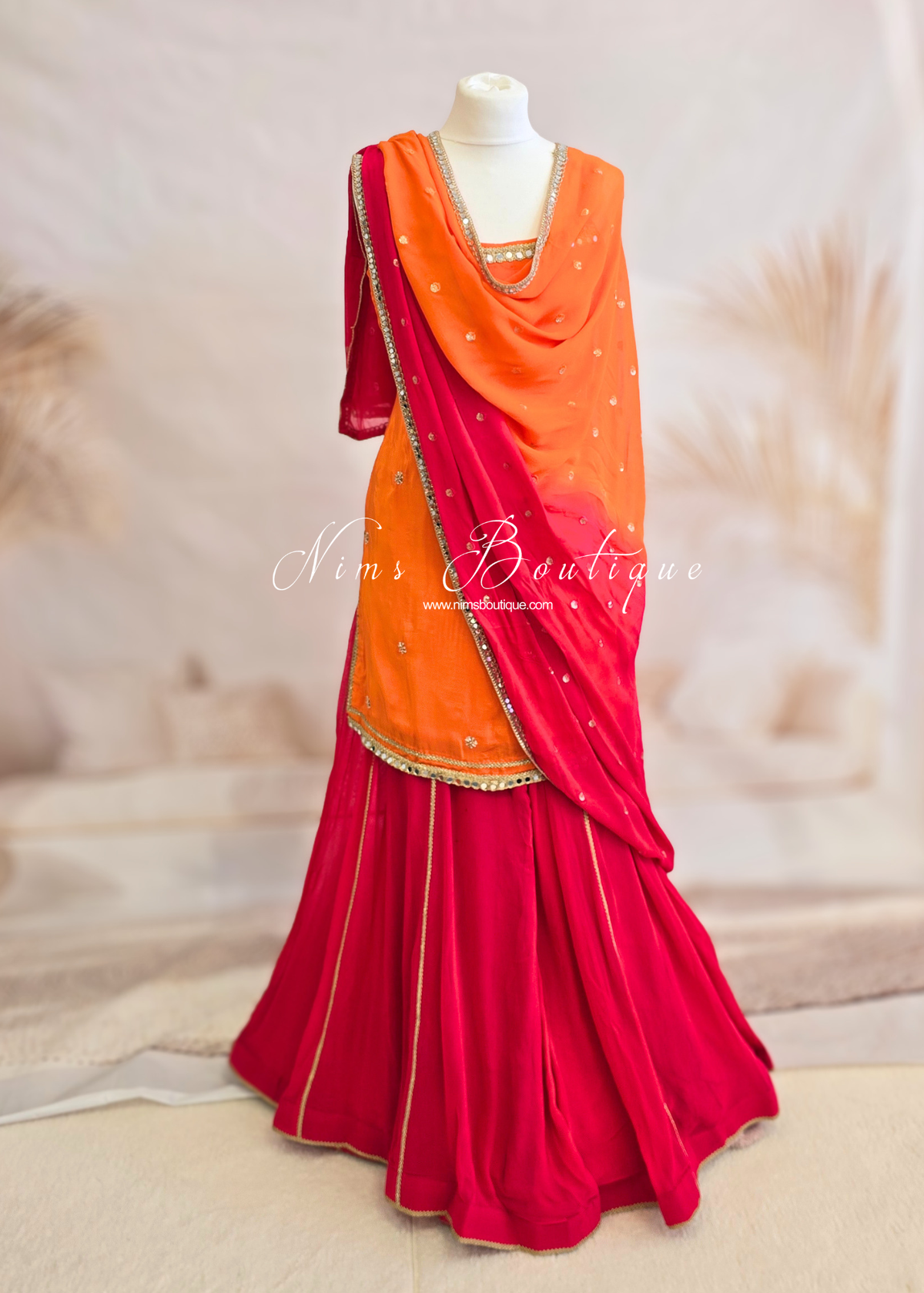 Strap Pink & orange Mirror Sharara Suit (size 8-16)