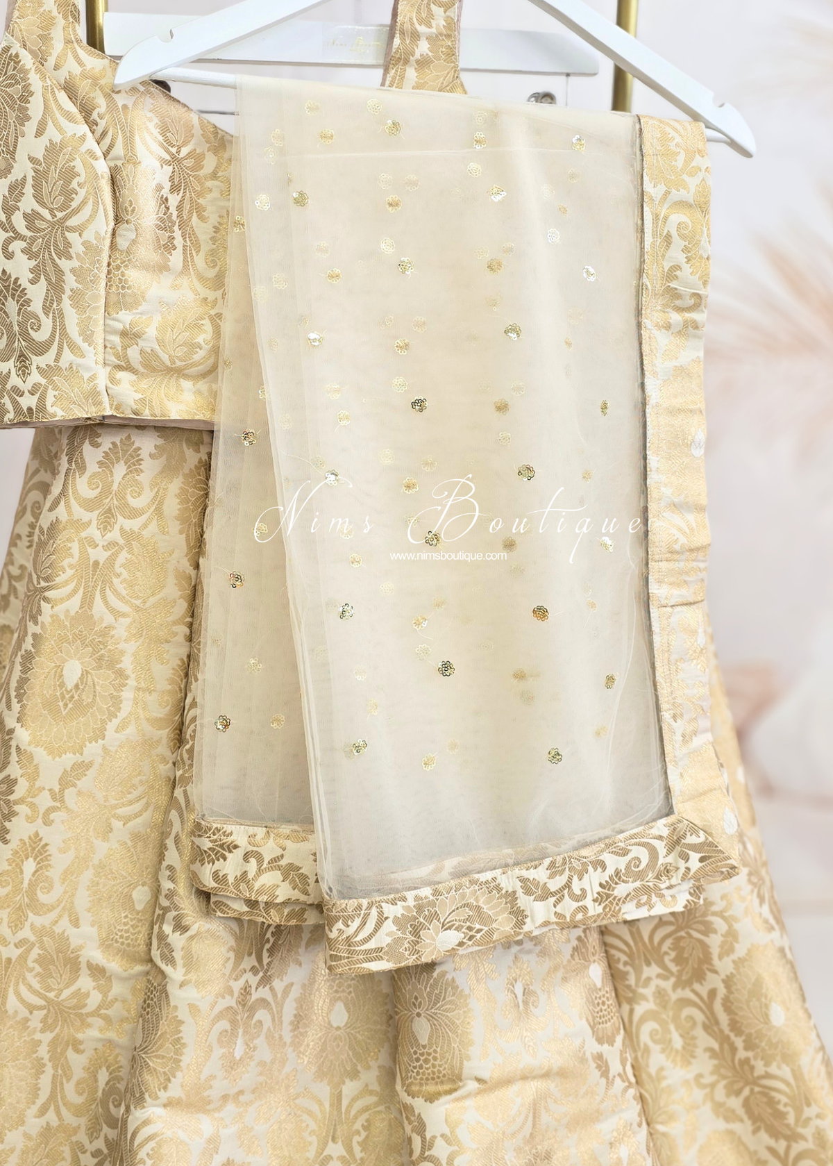 Ivory Brocade & Net Sequin Dupatta/Chunni