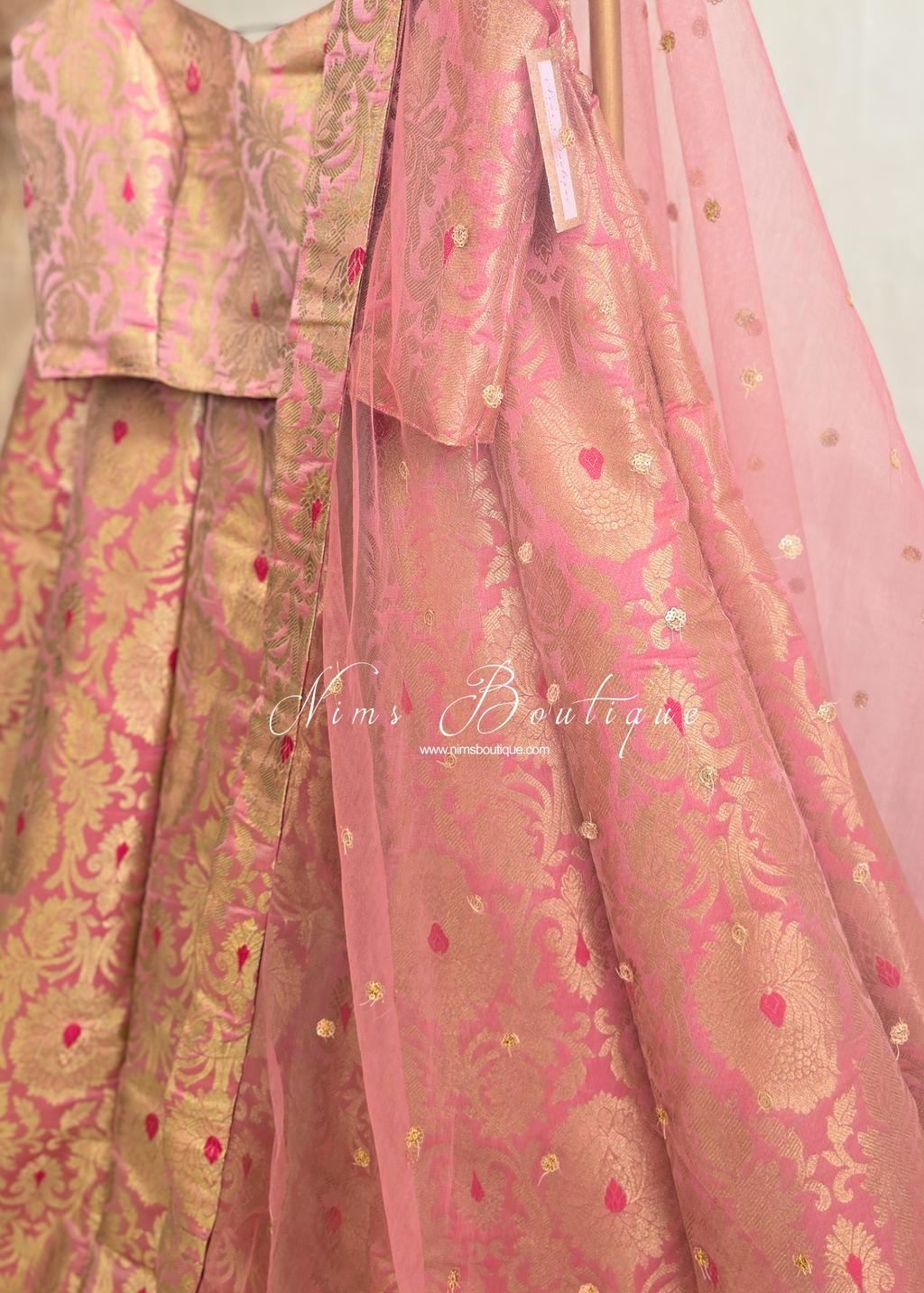 Jasmine Pink Brocade & Net Sequin Dupatta/Chunni