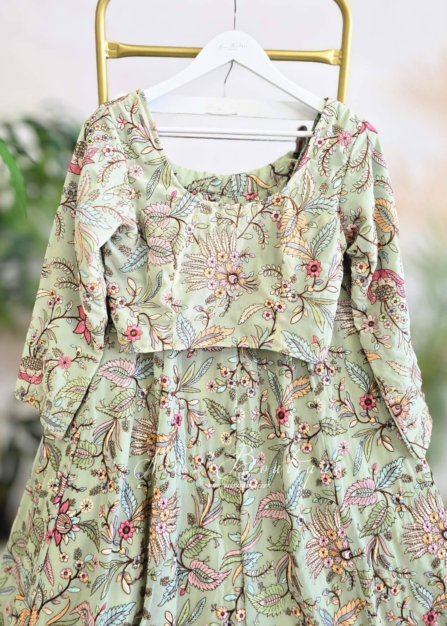 Luxury Sarika Pistachio Green Long Sleeve Blouse (size 10-26)