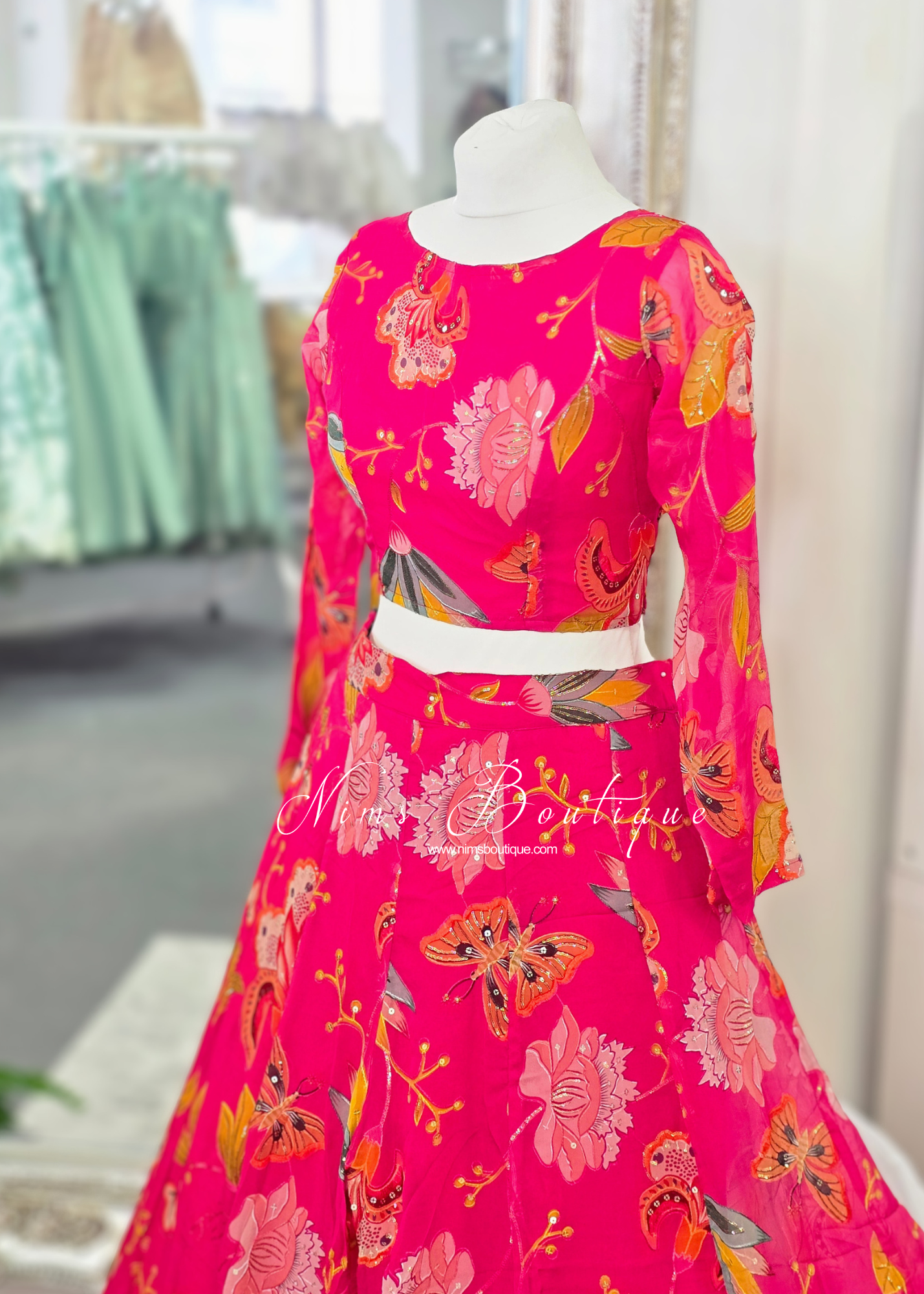 Lillianna Long Sleeve Hot Pink Floral Blouse