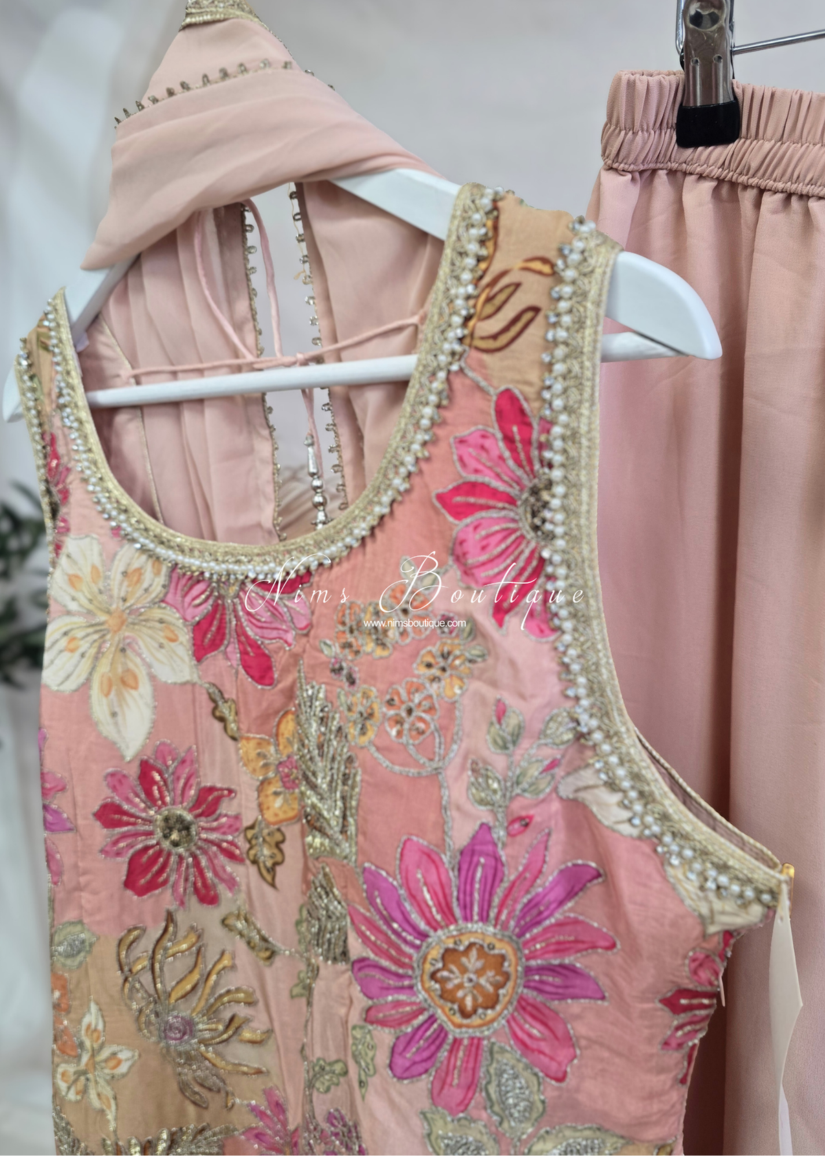 Peach Floral Thread Embroidered Sharara Suit (size 18-20)