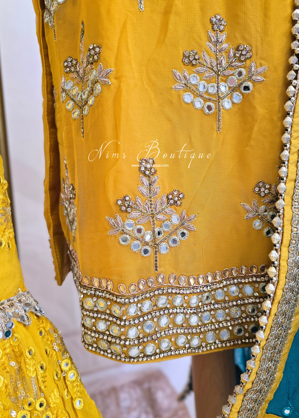 Mustard and Teal Gharara Suit (size 12-14)