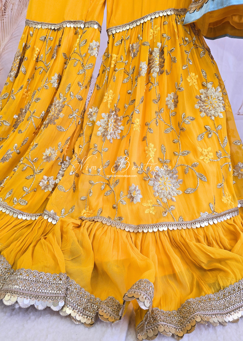 Mustard & Light Blue Gharara Suit (size 10-12)
